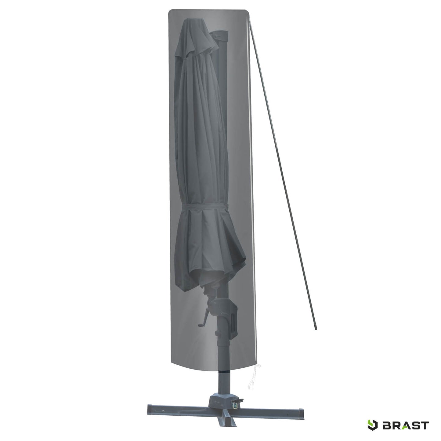 Grau geschlossener Alu Ampelschirm mit rechteckigem Ständer, ideal als Sonnenschirm Terrasse und Sonnenschirme Balkon.