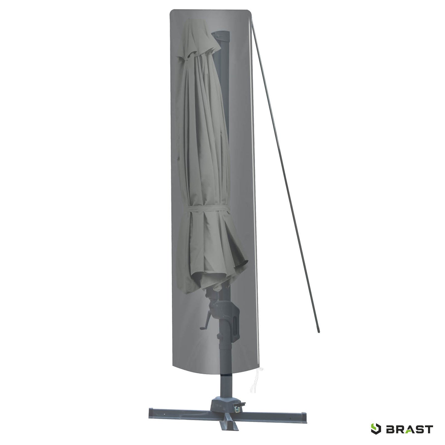 Beiger Ampelschirm 300cm geschlossen mit Alu-Ständer, ideal als Sonnenschirm Terrasse und Balkon.