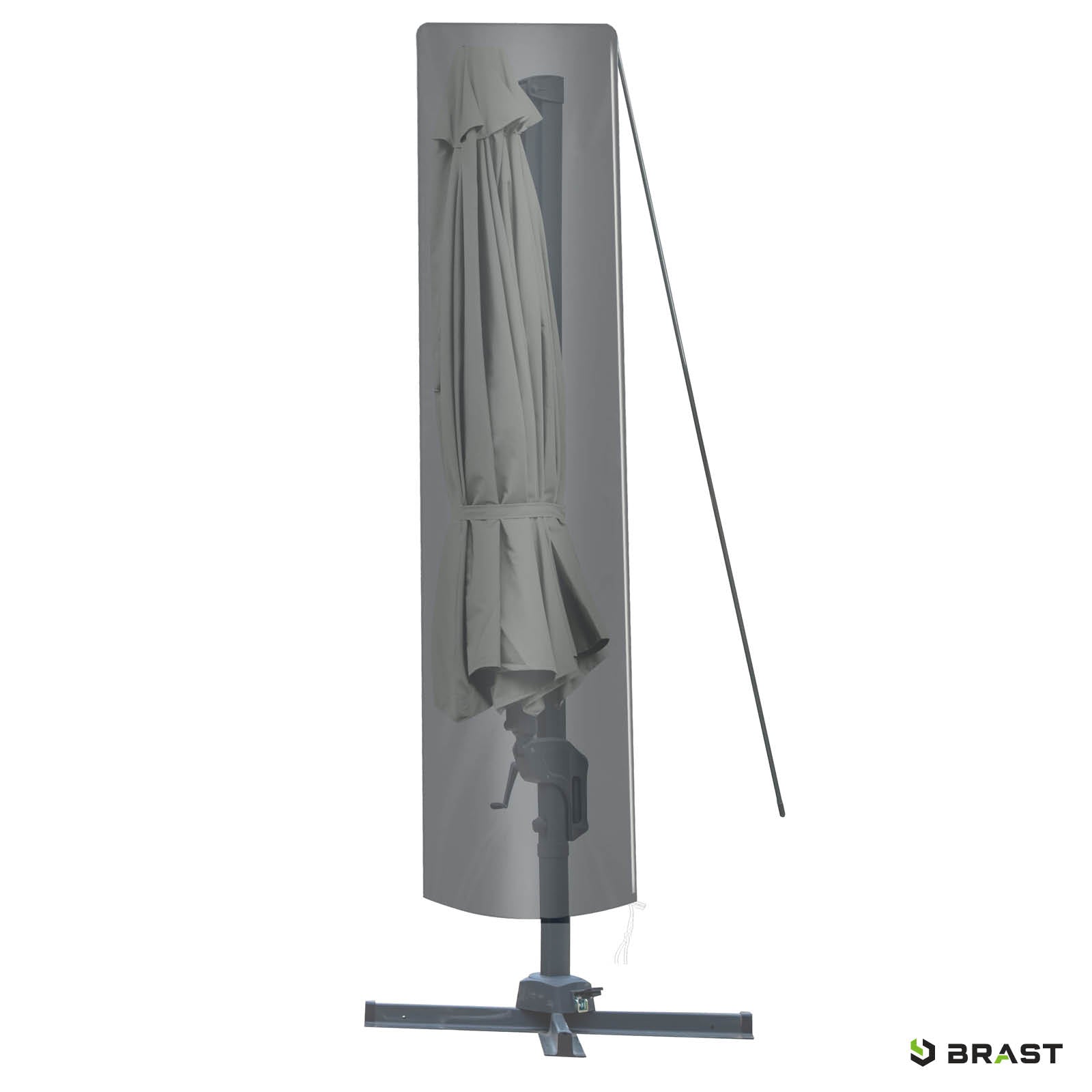 Beiger Ampelschirm 300cm geschlossen mit Alu-Ständer, ideal als Sonnenschirm Terrasse und Balkon.