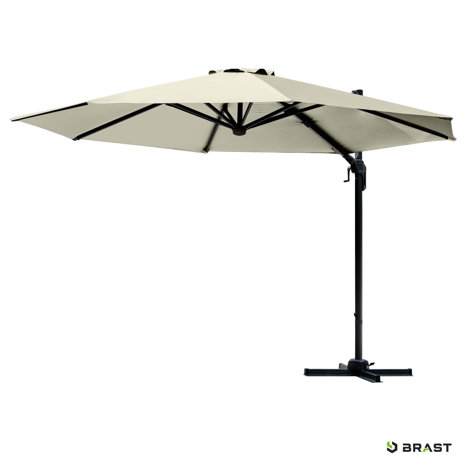 Beiger rechteckiger Alu Gartenschirm mit schwarzem Gestell, ideal als Sonnenschirm Terrasse oder Balkon Ampelschirm.