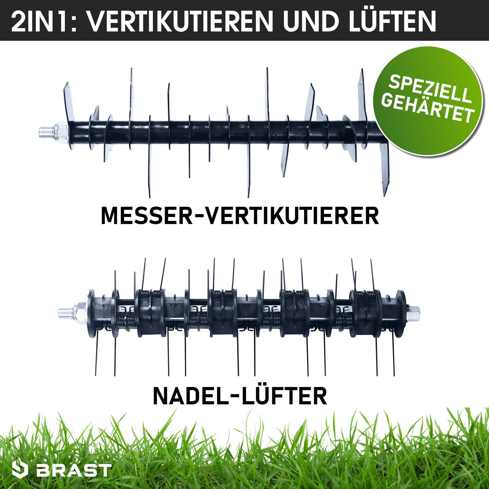 Schwarzer Messer-Vertikutierer und Nadel-Lüfter für Rasenvertikutierer mit Radantrieb, Gartenvertikutierer Zubehör.