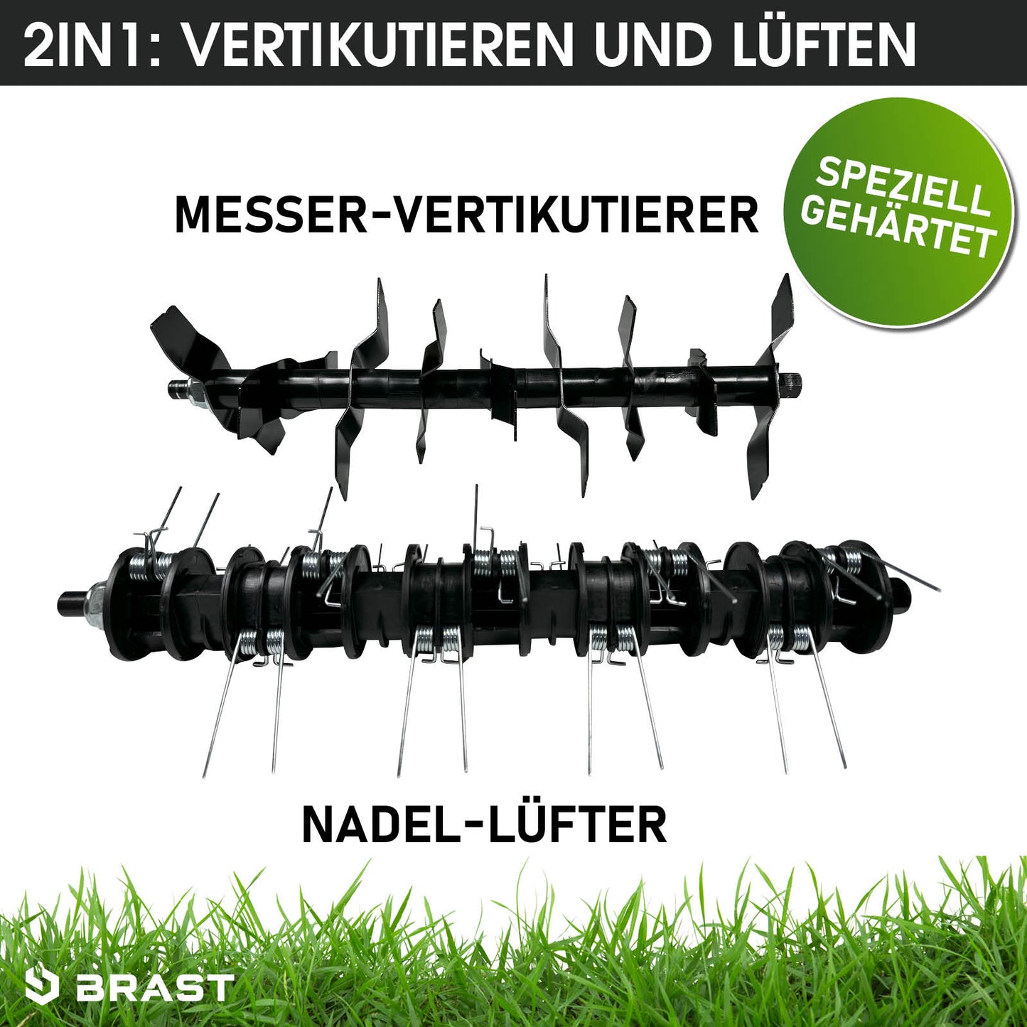 Schwarzer Messer-Vertikutierer und Nadel-Lüfter für Rasenvertikutierer mit Radantrieb, Benzin-Rasenlüfter,.