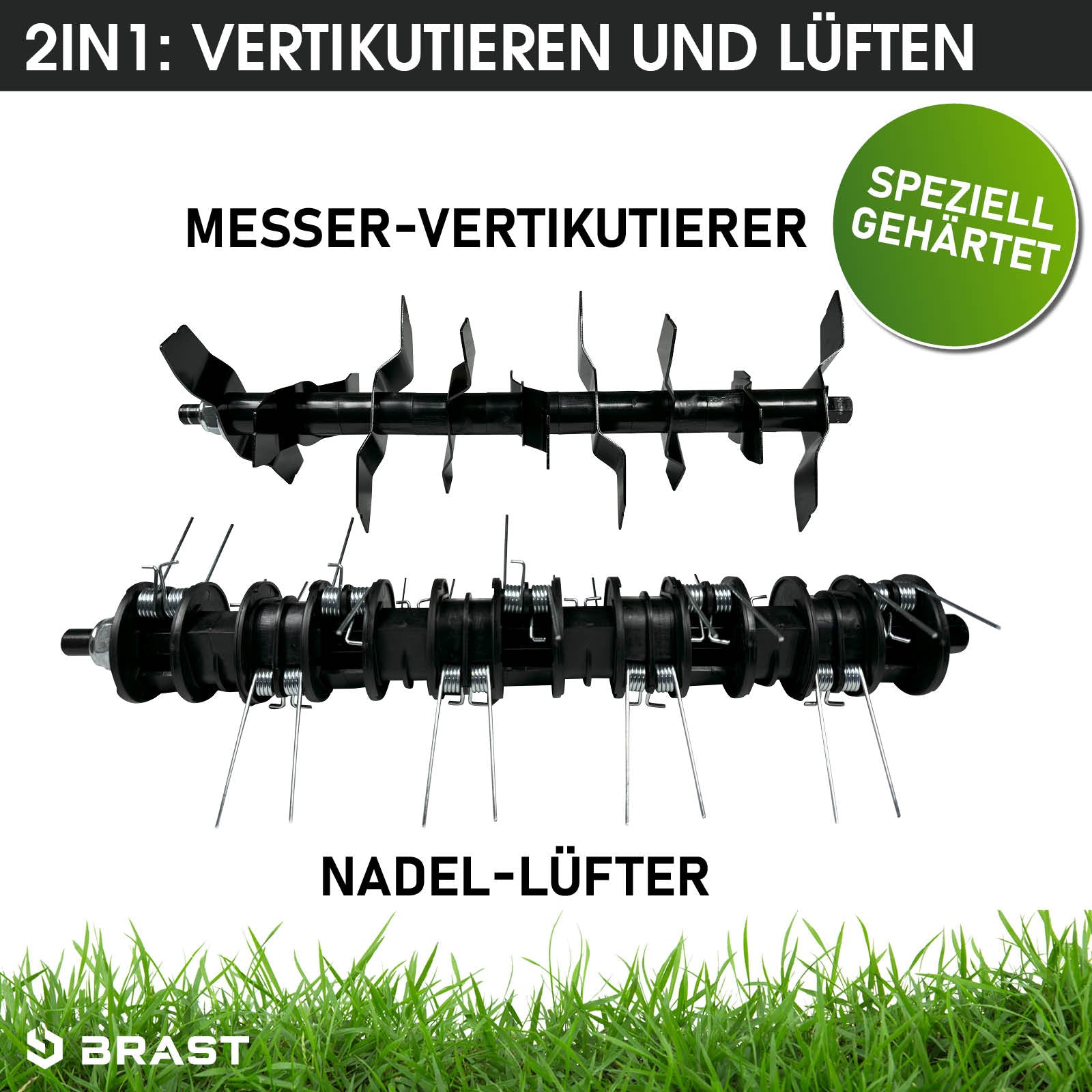 Schwarzer Messer-Vertikutierer und Nadel-Lüfter für Rasenvertikutierer mit Radantrieb, Benzin-Rasenlüfter,.