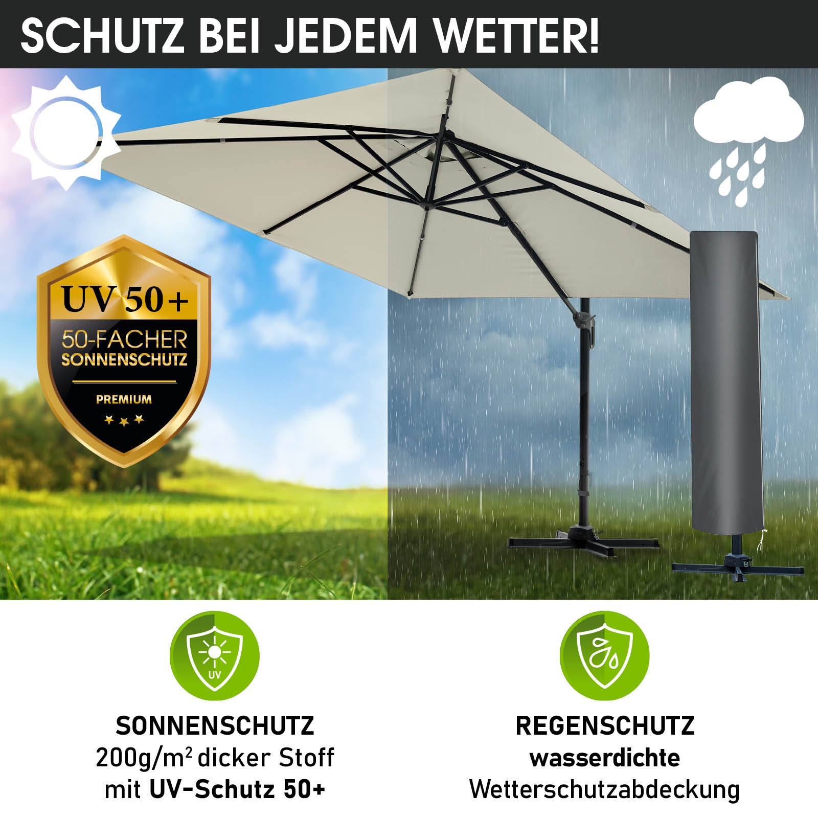 Beiger rechteckiger Sonnenschirm rechteckig als Gartenschirm mit wasserabweisendem Stoff für Sonnenschirme Balkon und.