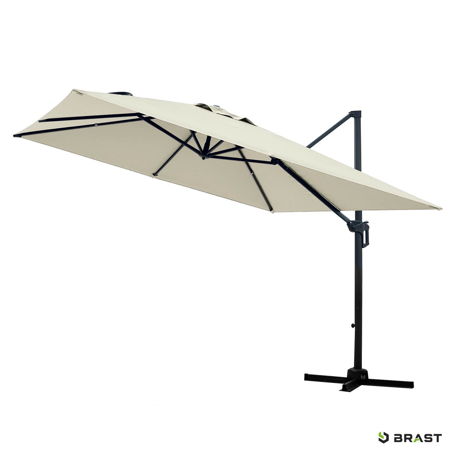Beiger rechteckiger Ampelschirm 3x3m mit schwarzem Gestell, sonnenschirm terrasse und balkon, großer Gartenschirm.