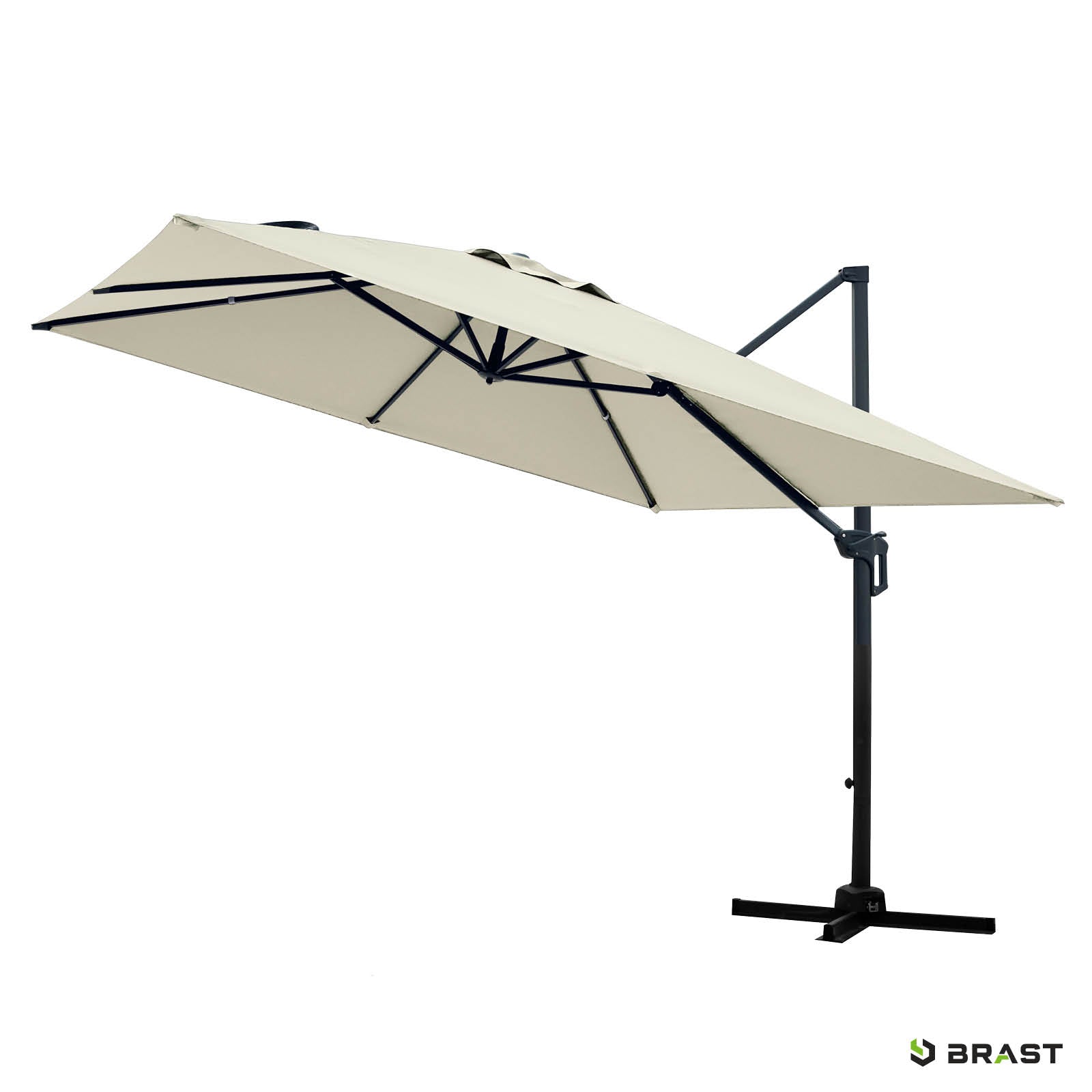 Beiger rechteckiger Ampelschirm 3x3m mit schwarzem Gestell, sonnenschirm terrasse und balkon, großer Gartenschirm.