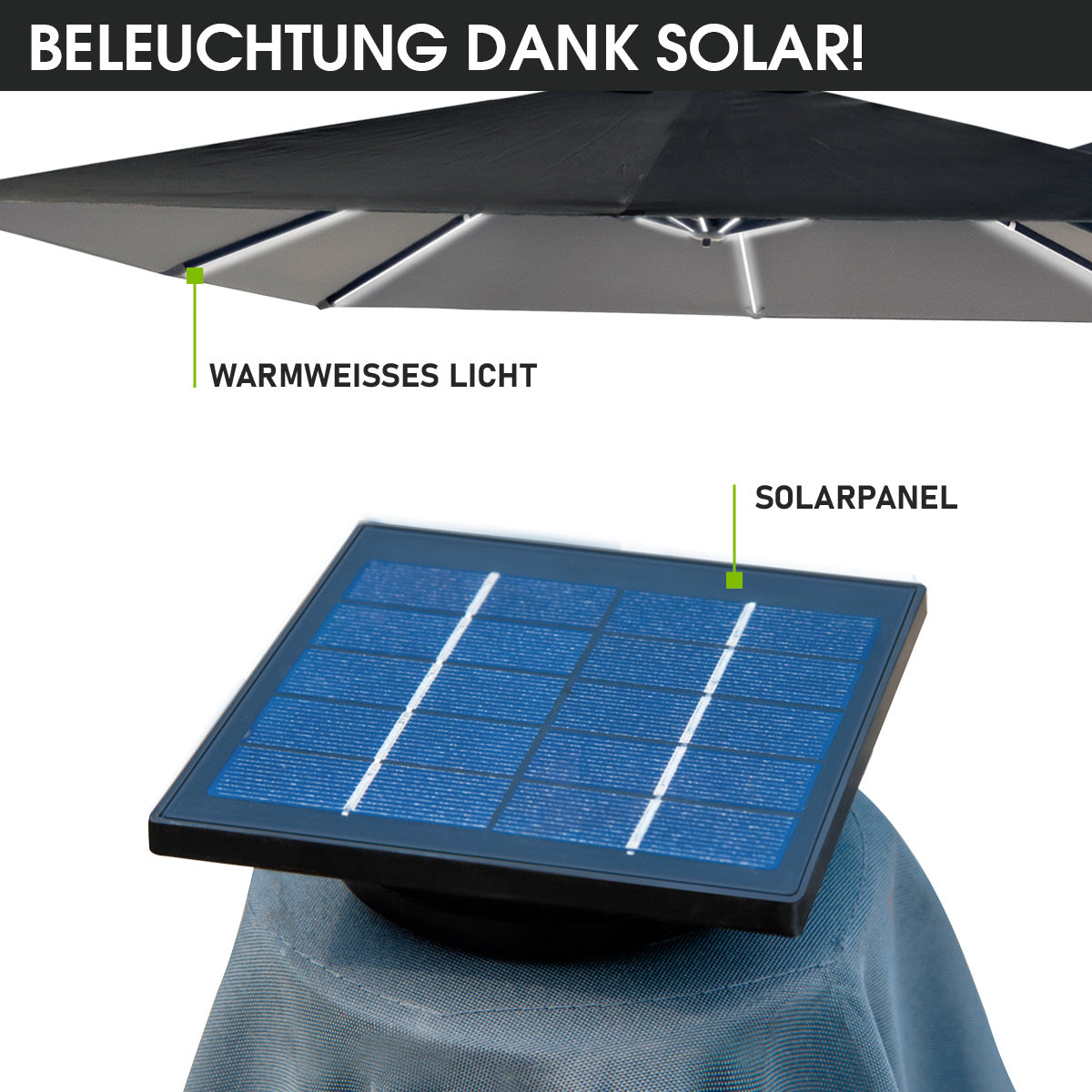 BRAST Ampelschirm rechteckig 3x3m grau mit LED-Beleuchtung