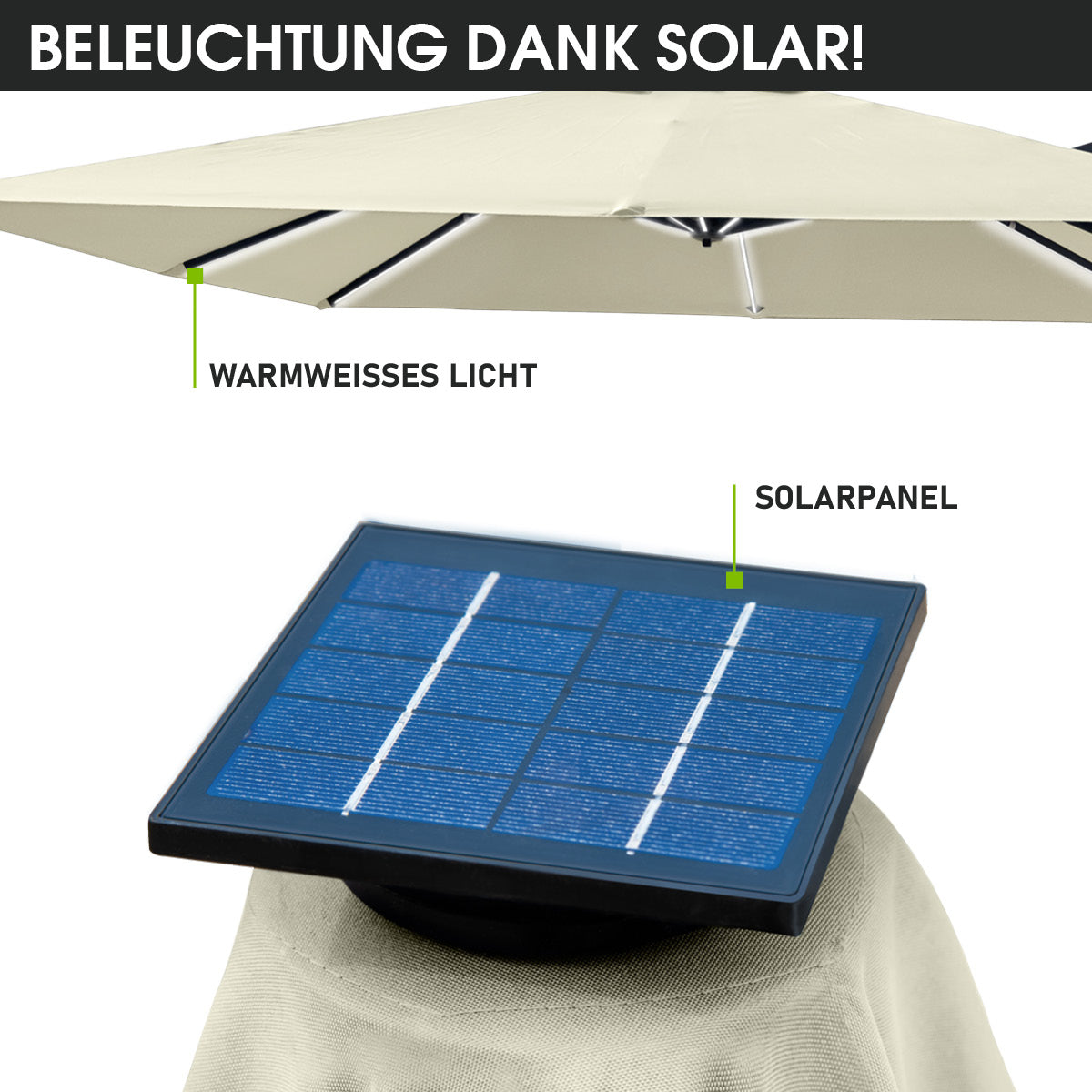 BRAST Ampelschirm rechteckig 3x3m beige mit LED-Beleuchtung