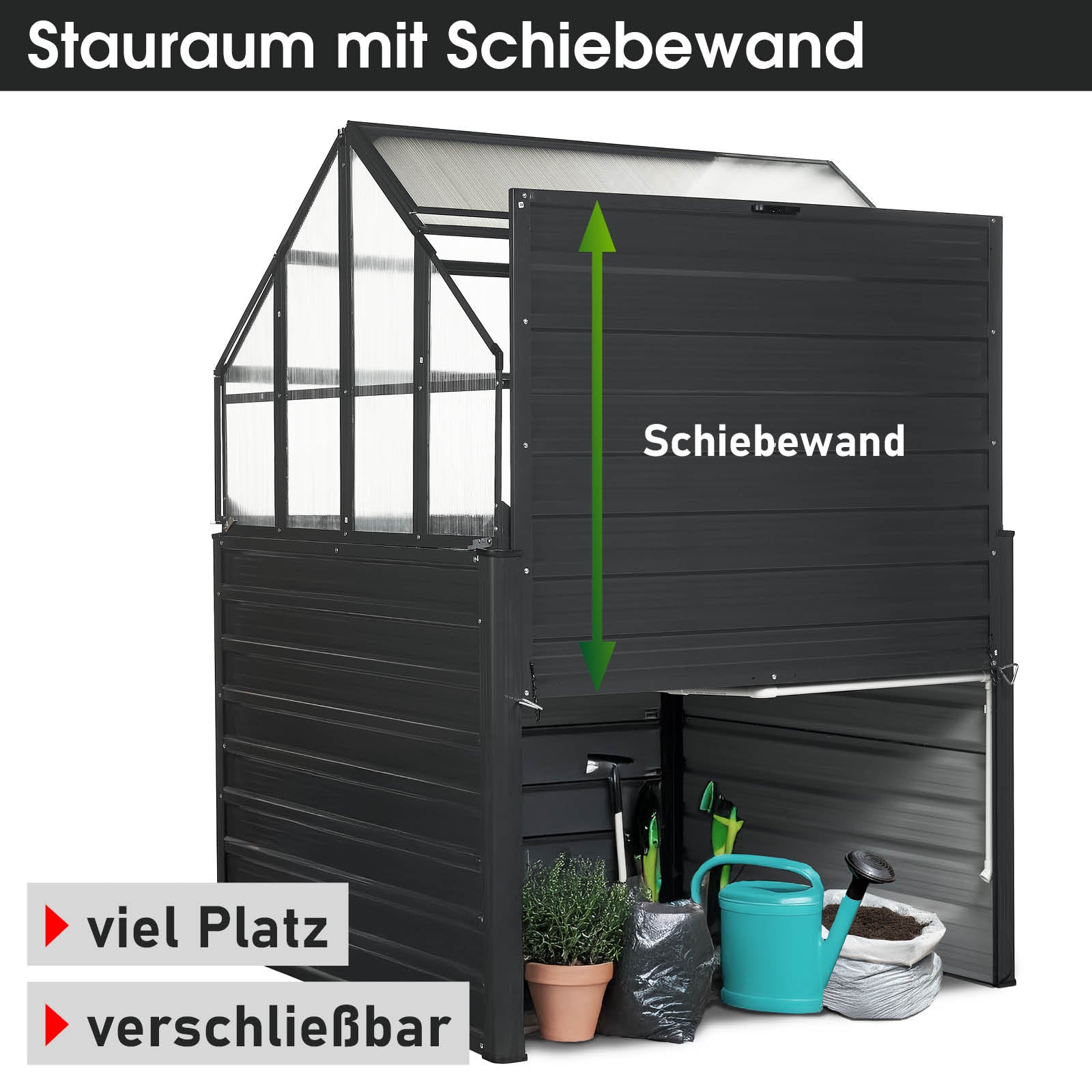 Aluminium Gewächshaus mit Fundament und verschließbarer Schiebewand, windsicheres begehbares Gewächshaus für Garten,.
