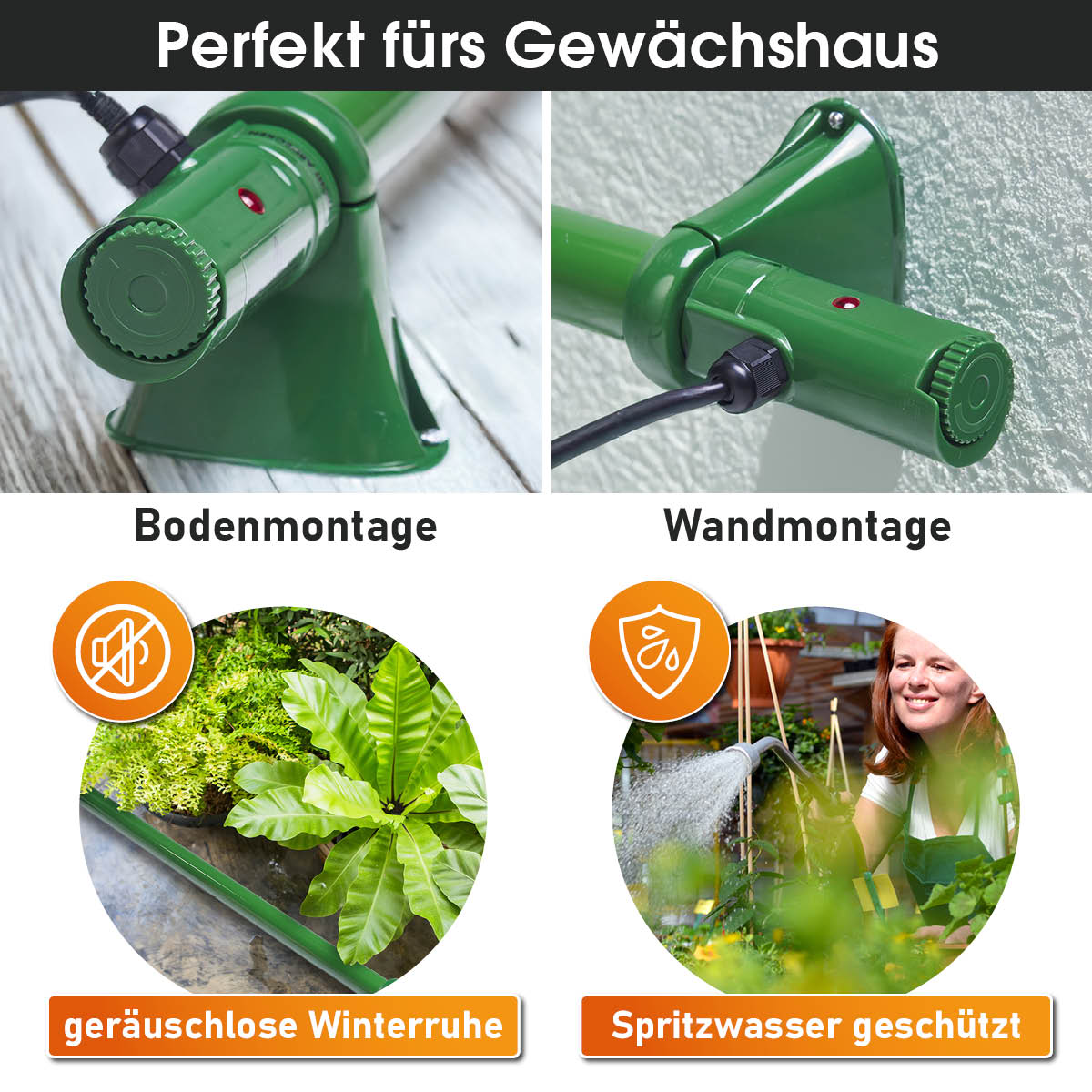Gewächshausheizung mit Boden- oder Wandmontage als idealer Frostwächter für Gewächshäuser
