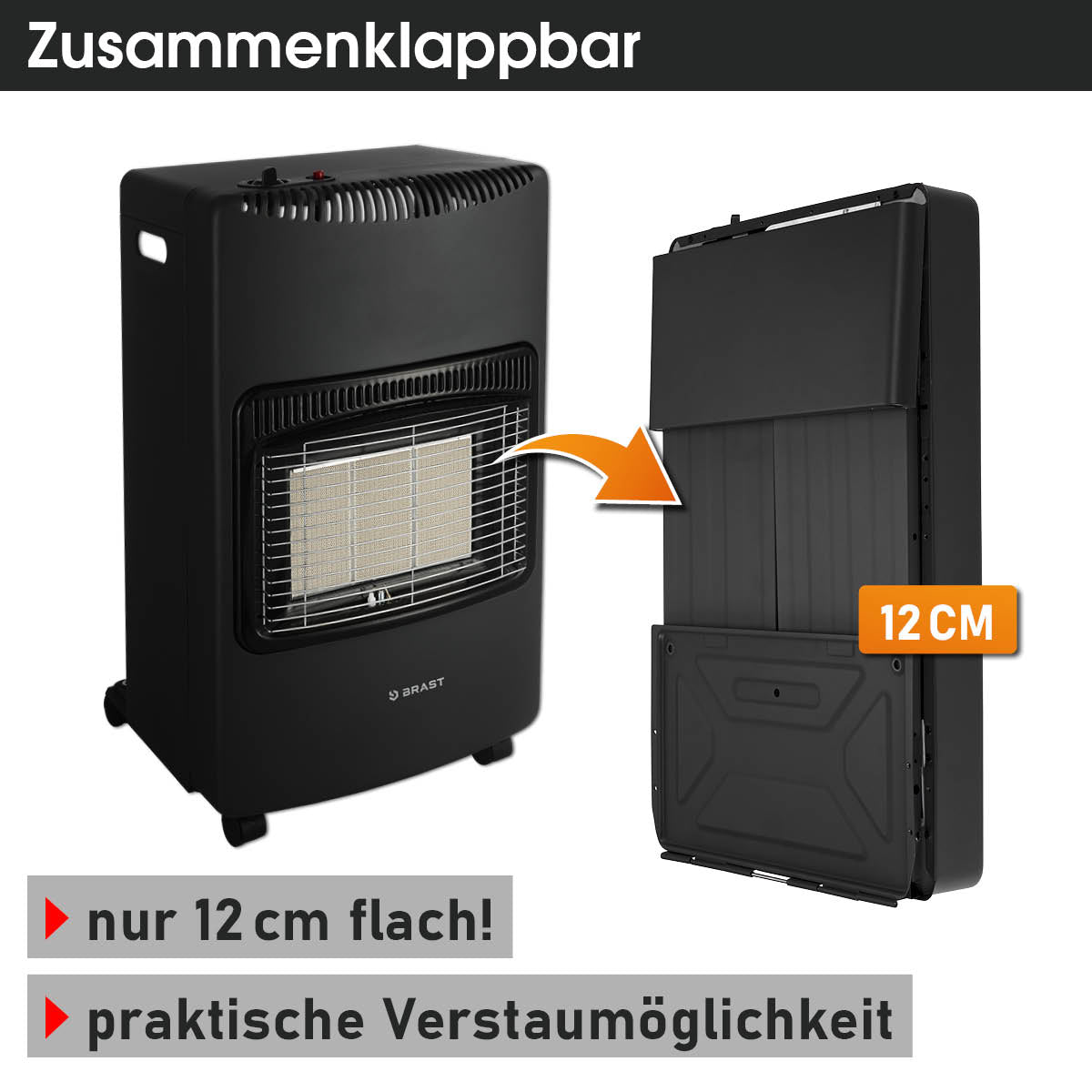 Gas Heizung zusammengeklappt nur 12 cm flach und leicht zu verstauen