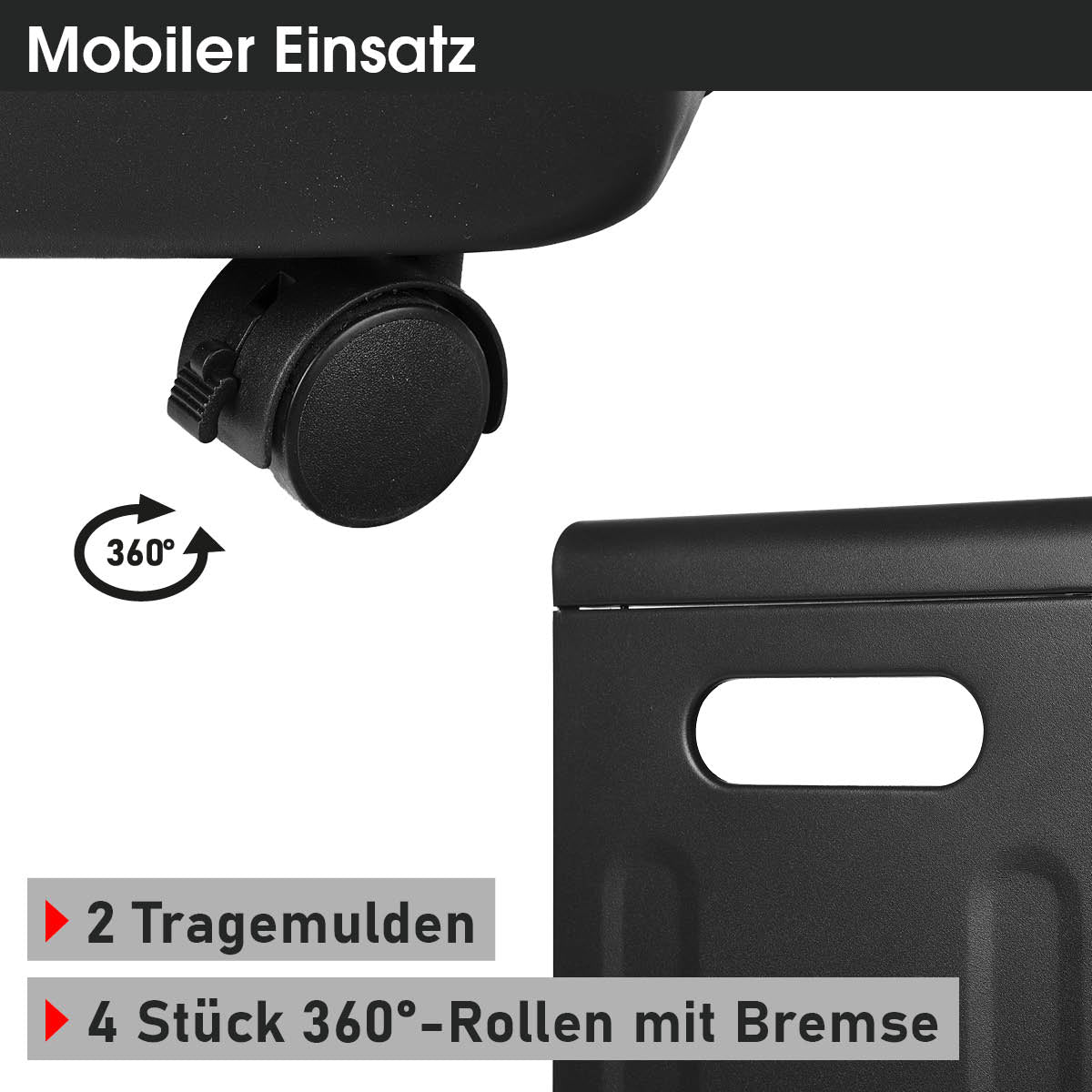 Gasheizung mit vier 360° Rollen und zwei Tragemulden für den mobilen Einsatz