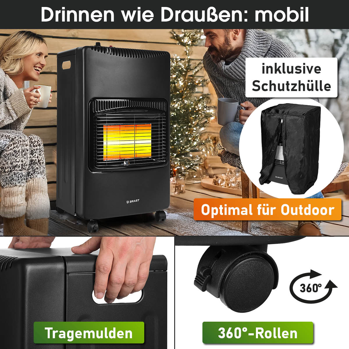 Gasheizung für innen und außen geeignet inklusive praktischer Schutzhülle
