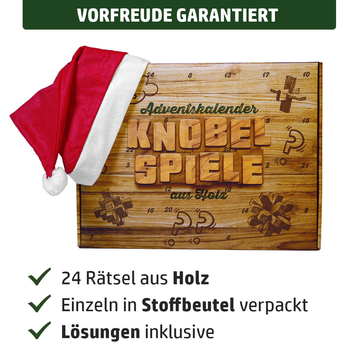 Adventskalender für Erwachsene mit 24 Rätseln aus Holz