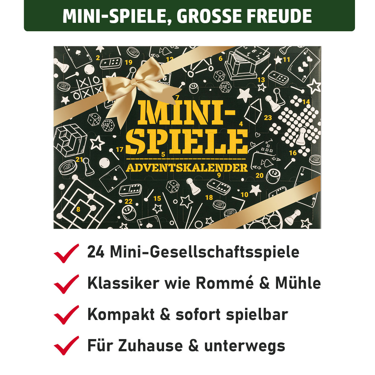 Adventskalender mit 24 Mini-Gesellschaftsspielen in kompakter Mini-Größe