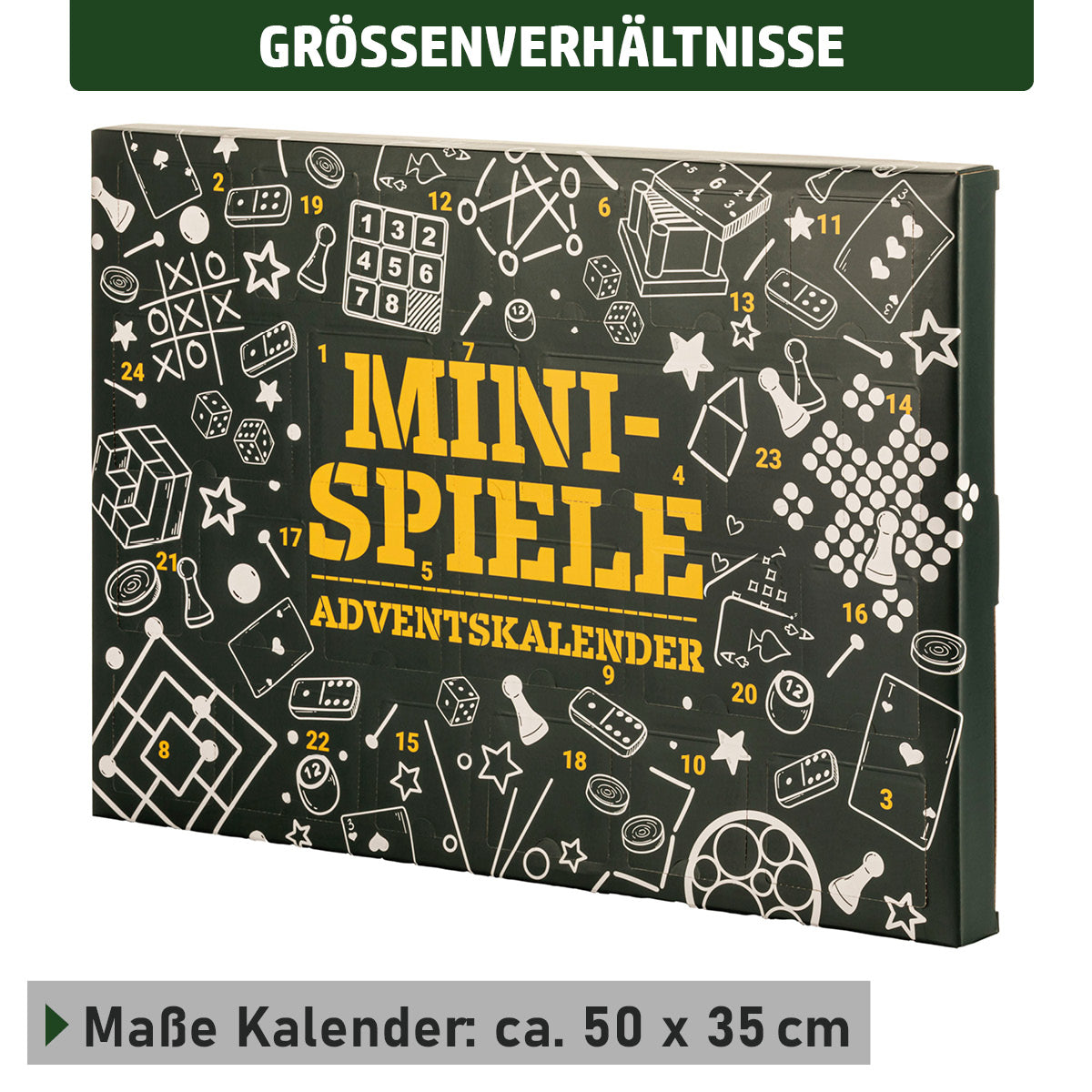 Adventskalender Mini-Spiele mit Gesamtmaßen von 50x35cm
