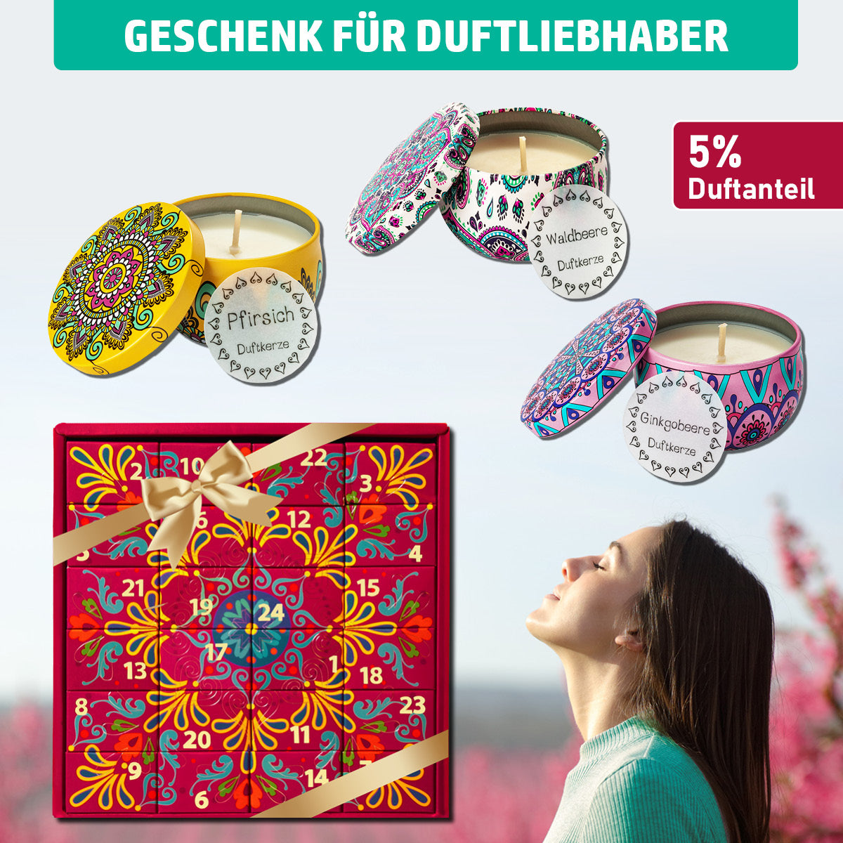 Duftkerzen Adventskalender mit einem Duftanteil von 5%