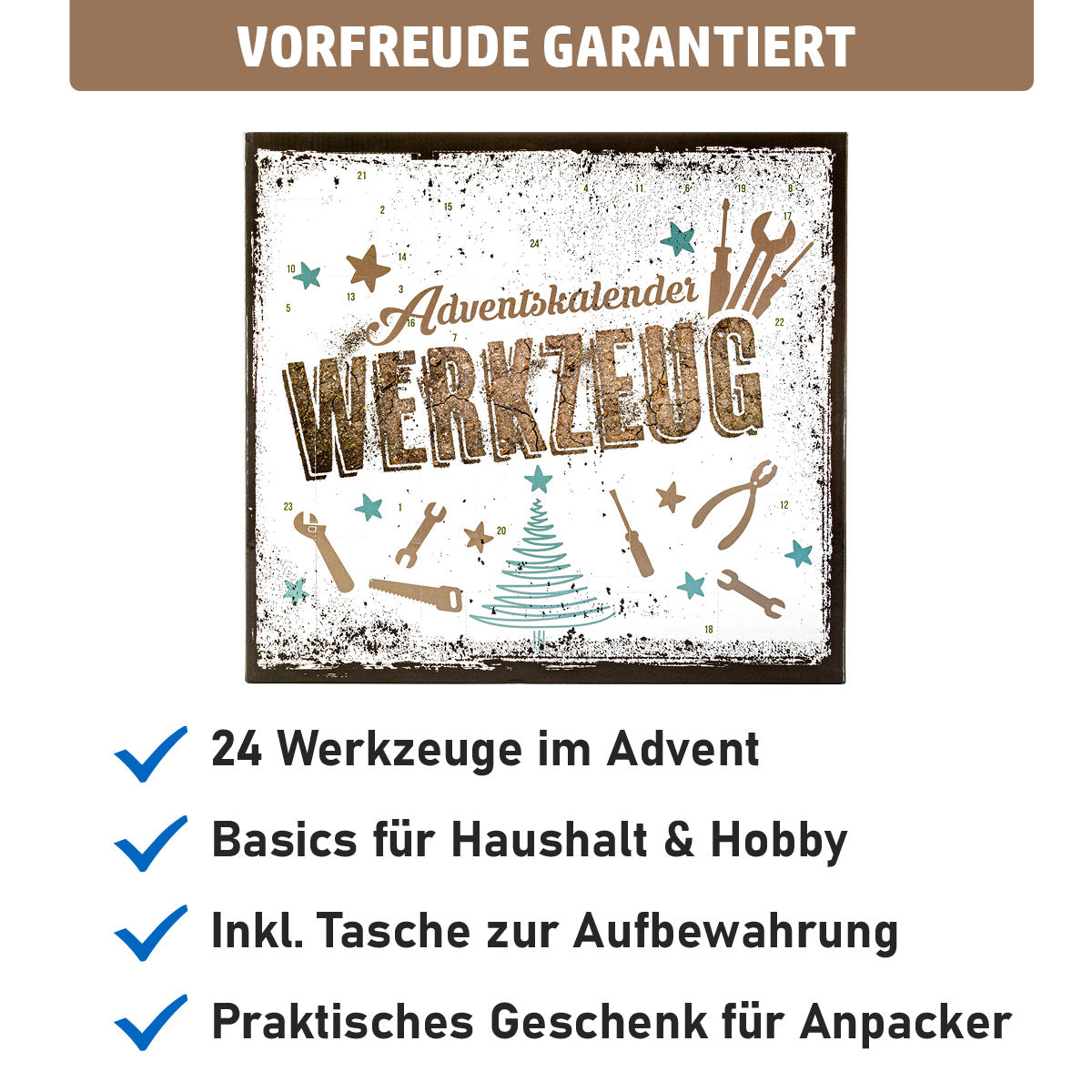 Männer Adventskalender mit 24 Werkzeugen und praktischer Aufbewahrungstasche