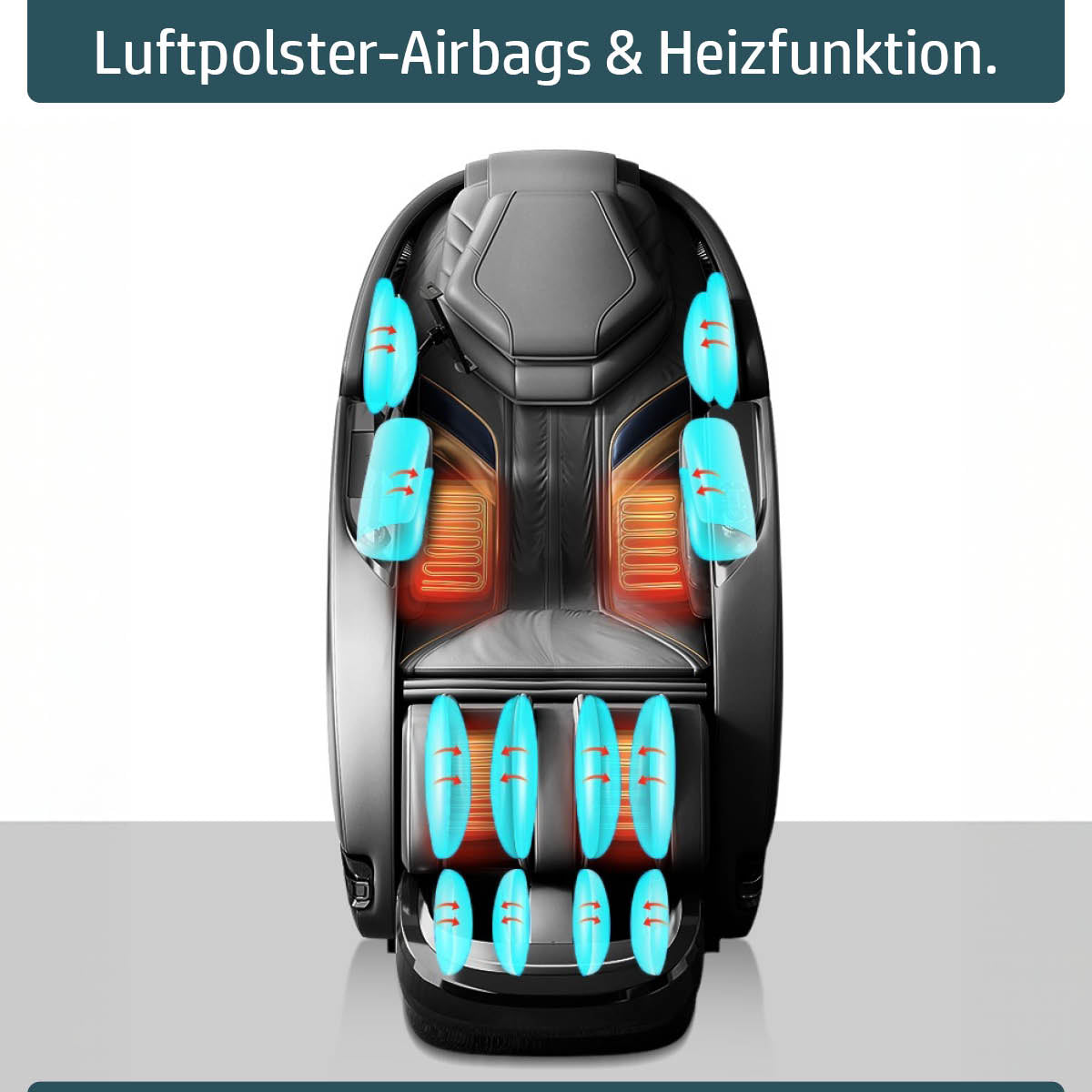 Schwarzer Ambiness Massagesessel mit Luftpolster-Airbags und Wärmefunktion, ganzkörper Massagestuhl.
