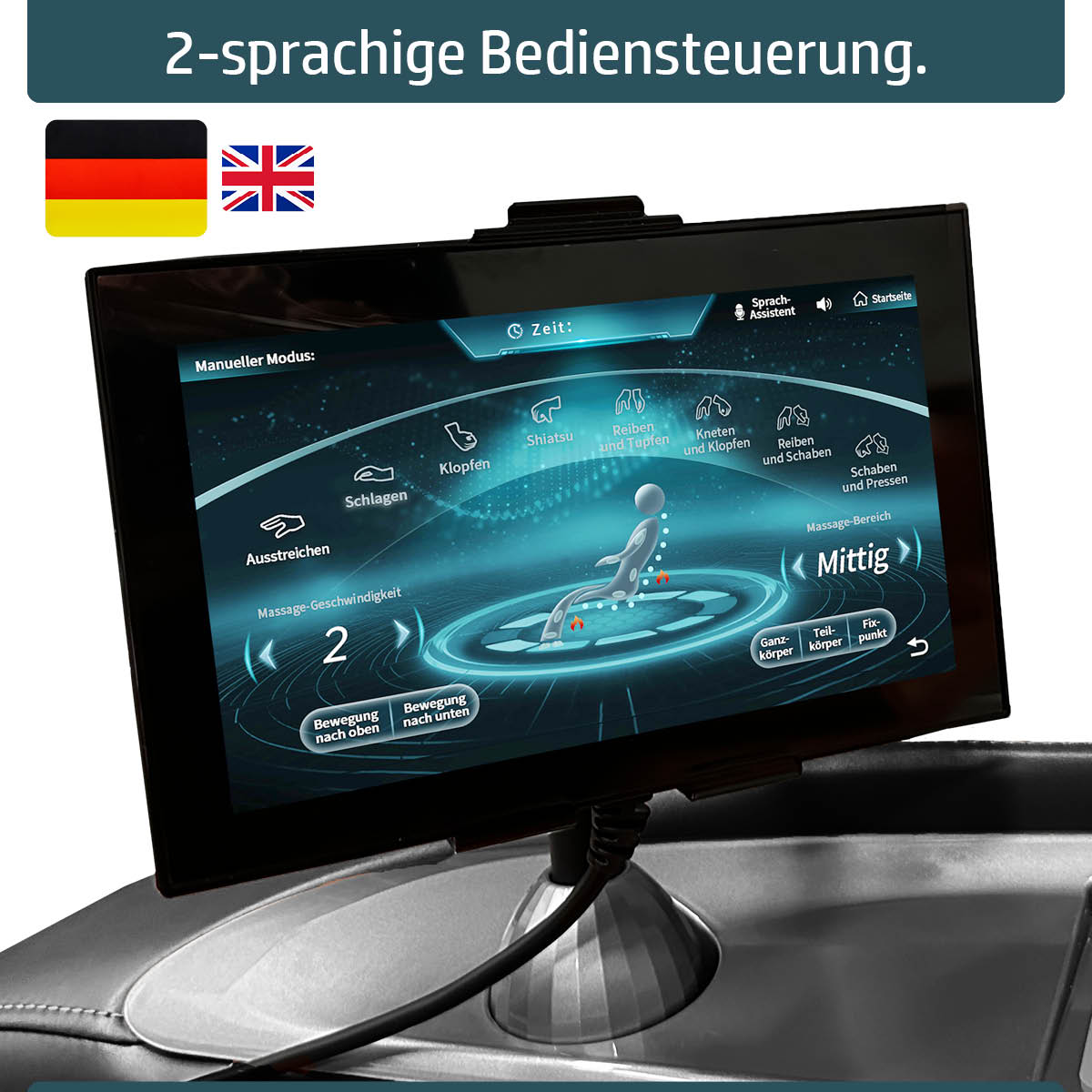 Massagesessel mit Touchscreen-Steuerung, modernes Display für Relaxsessel und Ganzkörper Massagestuhl.