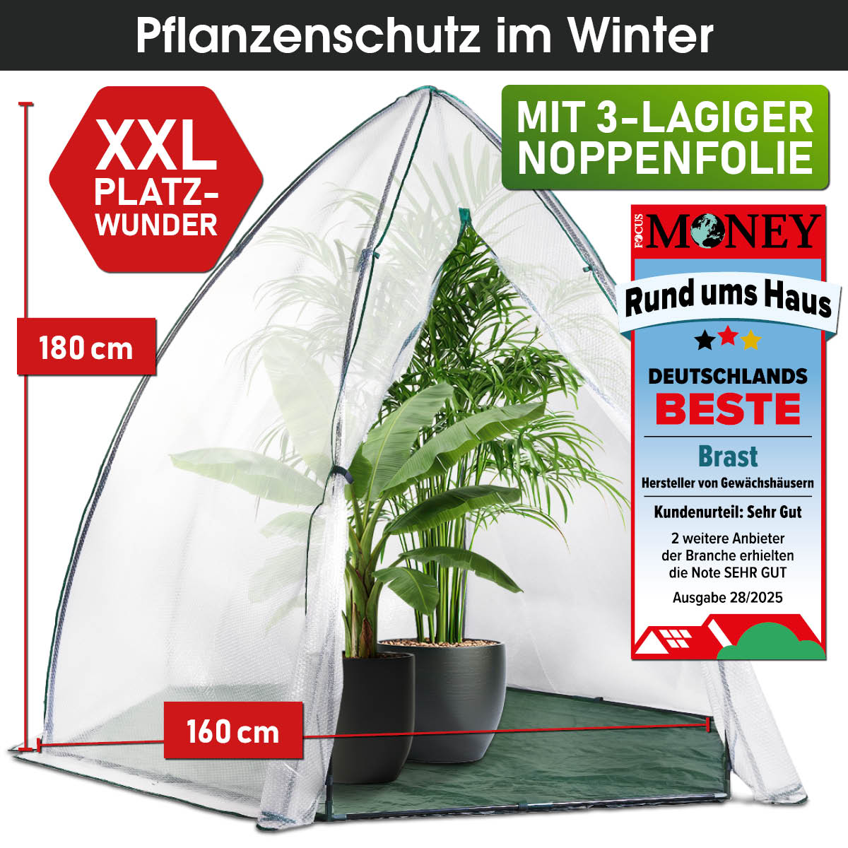 Von Focus Money ausgezeichnetes Pflanzzelt zur Überwinterung kälteempfindlicher Platzen