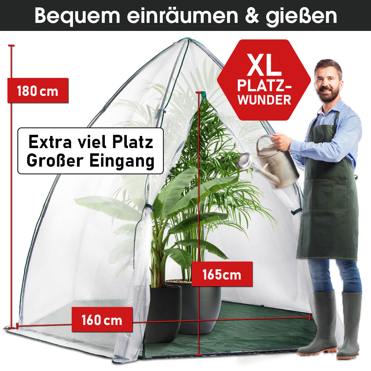XL-Platzwunder Überwinterungszelt mit extra viel Platz dank einer Höhe von 180cm und einem Bodendurchmesser von 160cm