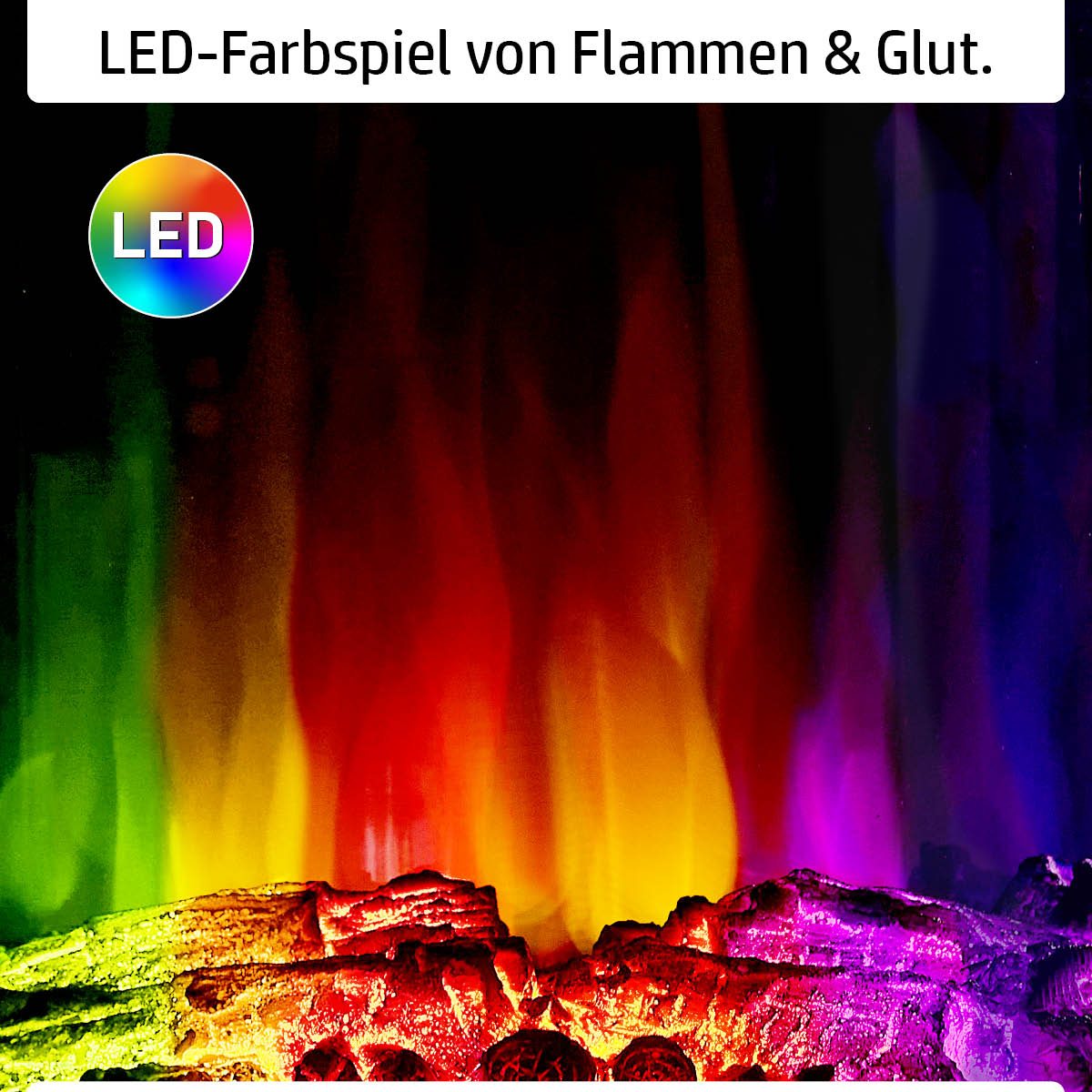 LED-Farbspiel von Flammen und Glut