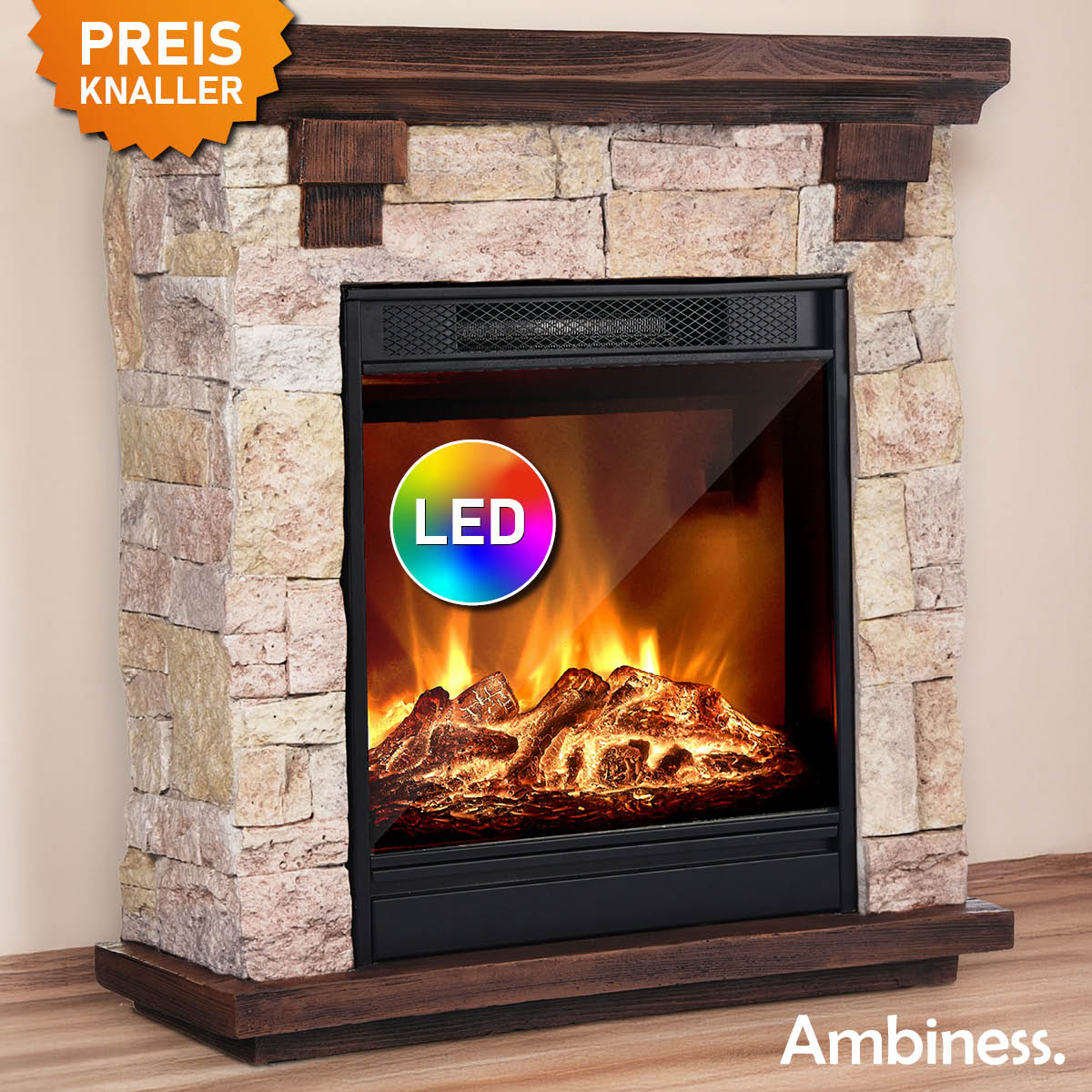 Elektro Kamin mit LED-Flammenspiel zum Preis-Knaller