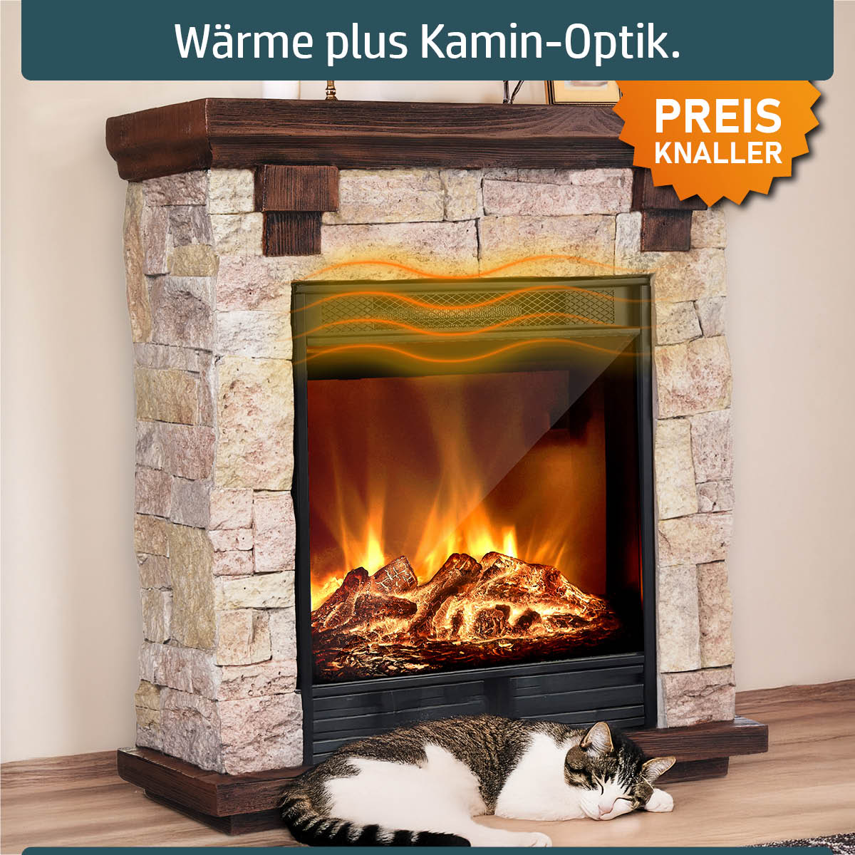 Elektrokamin mit Wärme und gemütlichem LED-Kaminfeuer