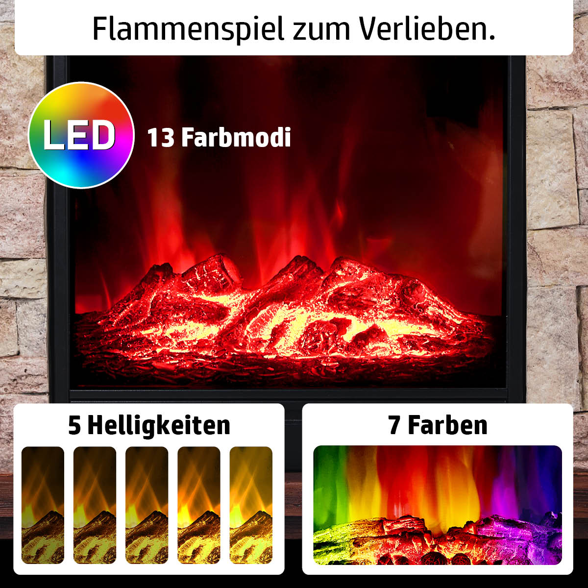 LED-Flammenspiel mit 7 Farben in 5 Helligkeitsstufen