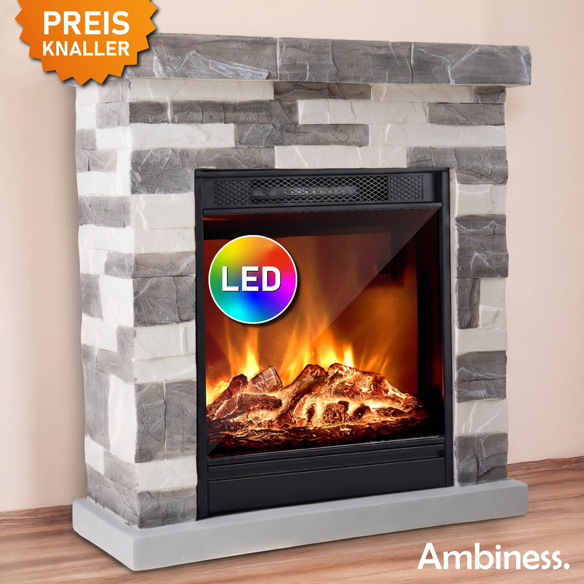 Ambiness Elektrokamin Terrano grau