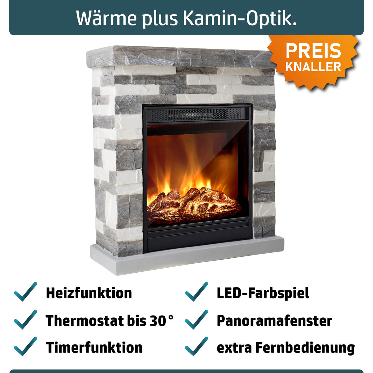 Ambiness Elektrokamin Terrano grau