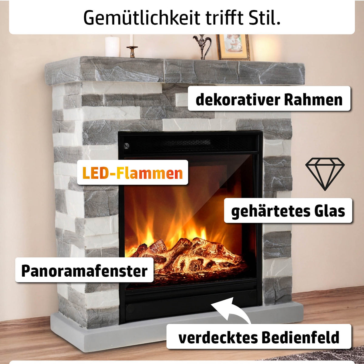 Ambiness Elektrokamin Terrano grau