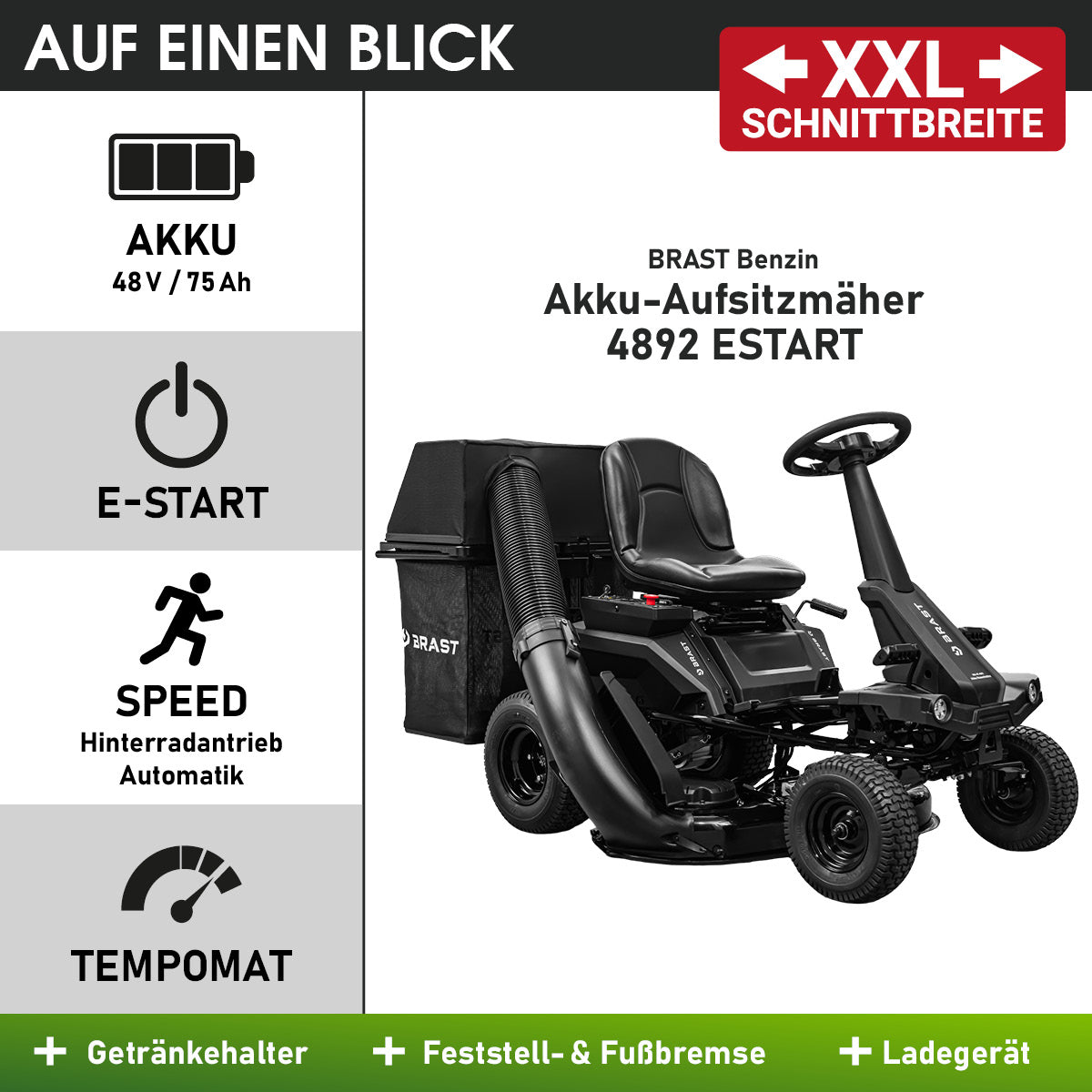 BRAST Akku Aufsitzmäher 4892 ESTART