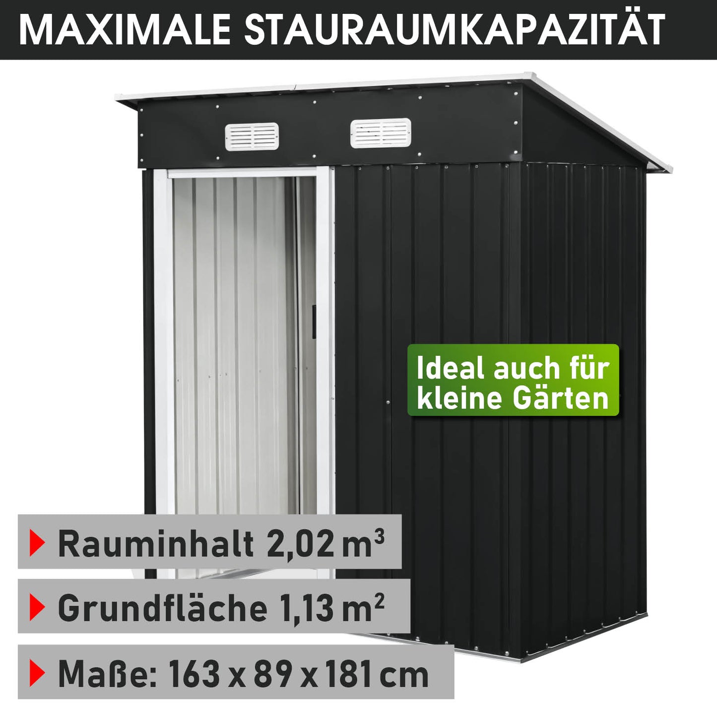 BRAST Metall Gerätehaus mit Pultdach 163x89x180