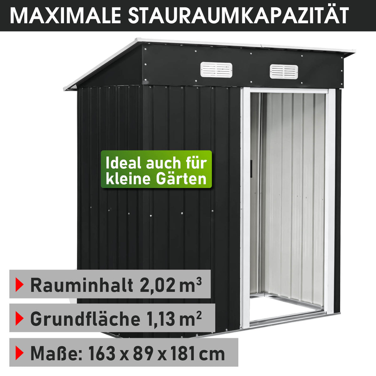 BRAST Metall Gerätehaus mit Pultdach 163x89x180