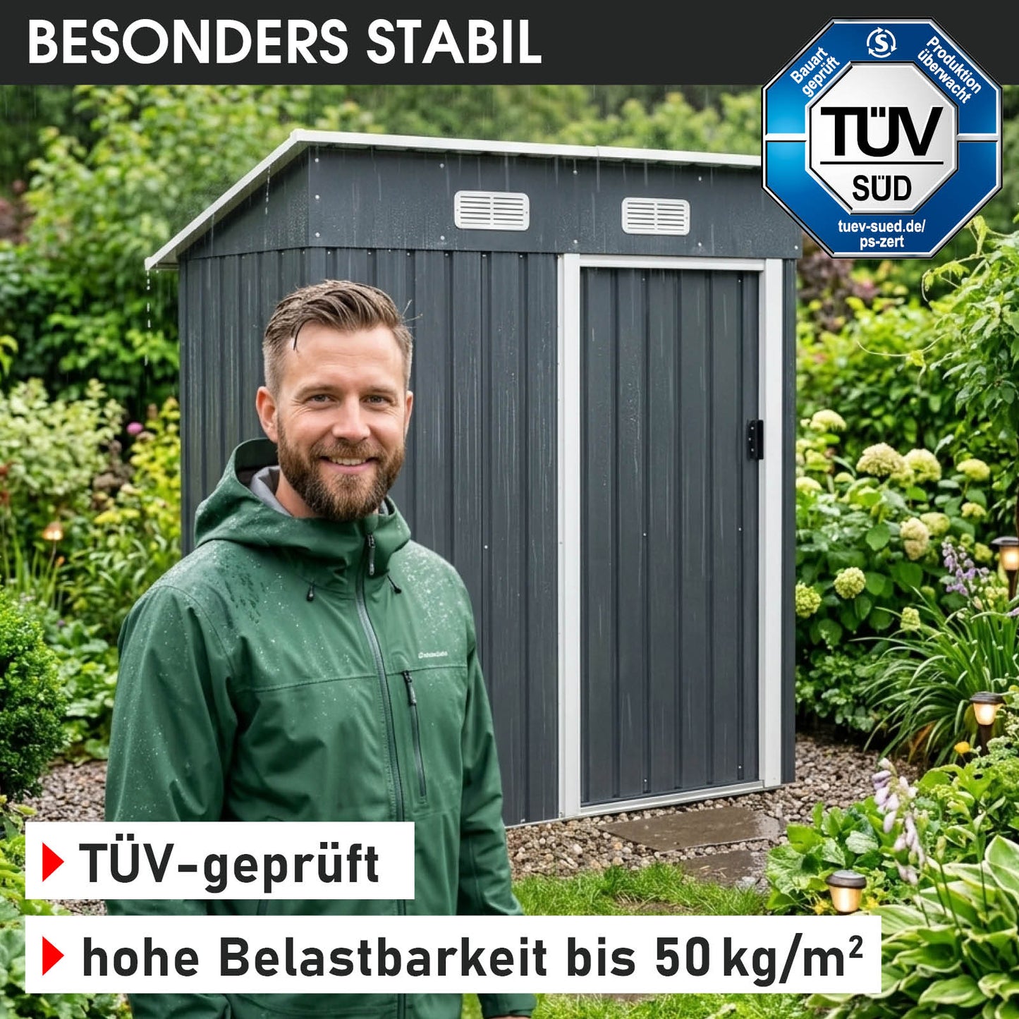 BRAST Metall Gerätehaus mit Pultdach 163x89x180