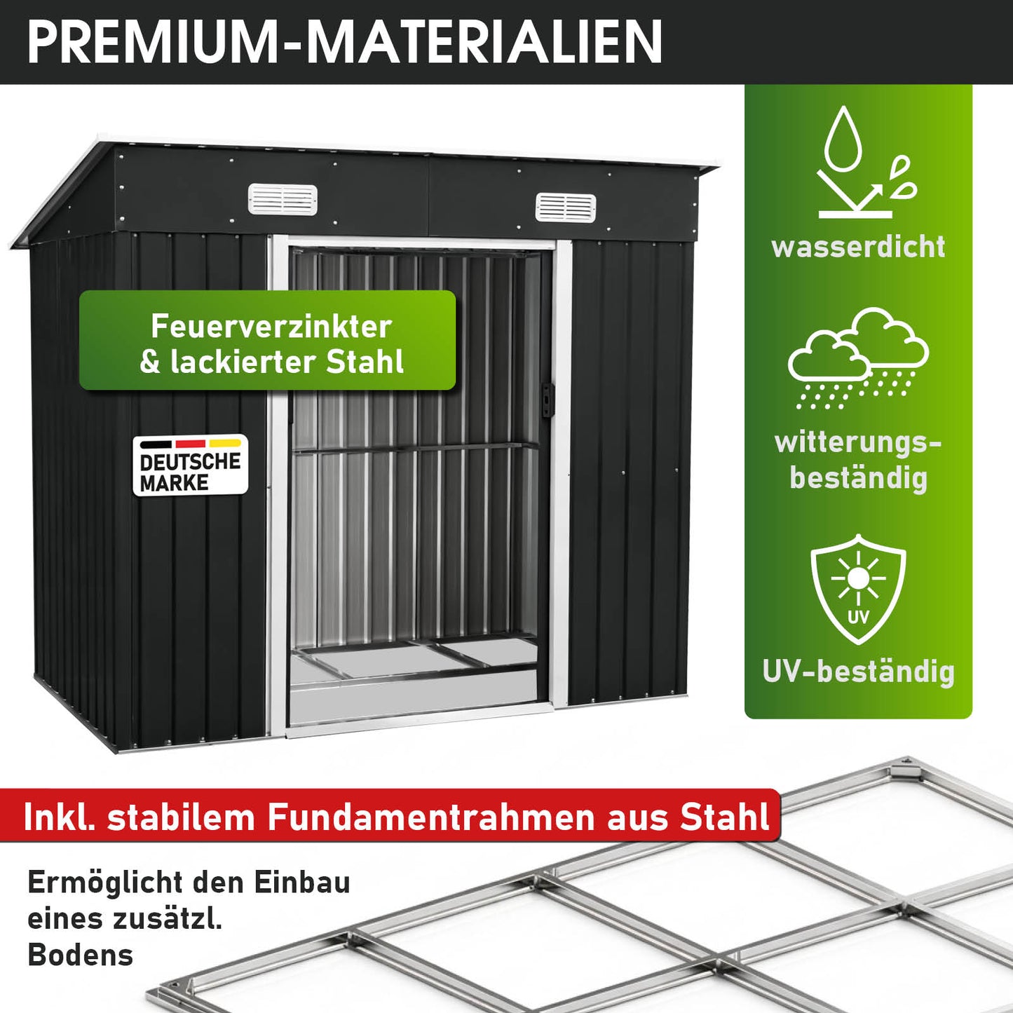 BRAST Metall Gerätehaus mit Pultdach 217x131x185
