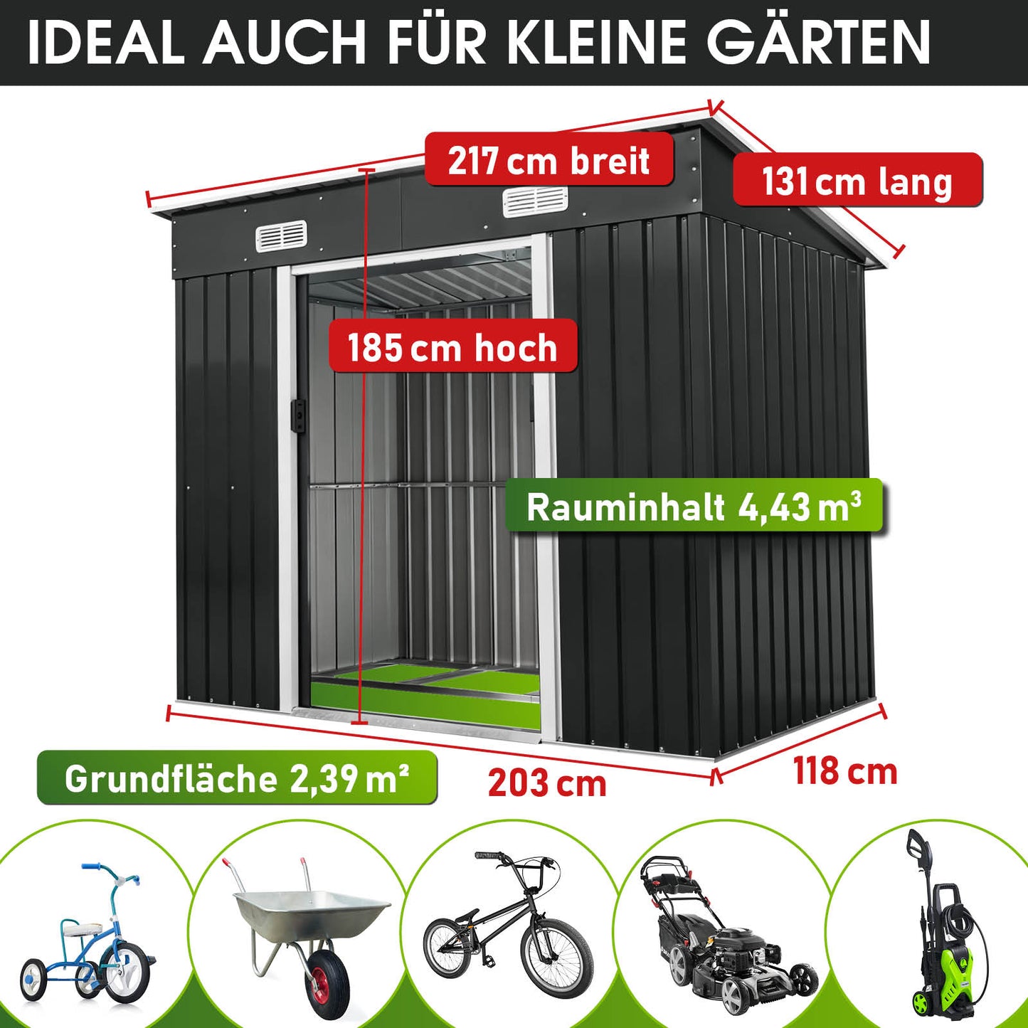 BRAST Metall Gerätehaus mit Pultdach 217x131x185