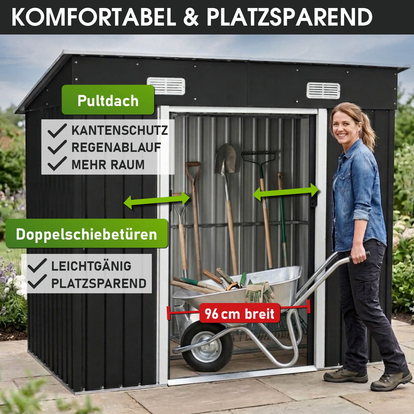 BRAST Metall Gerätehaus mit Pultdach 217x131x185