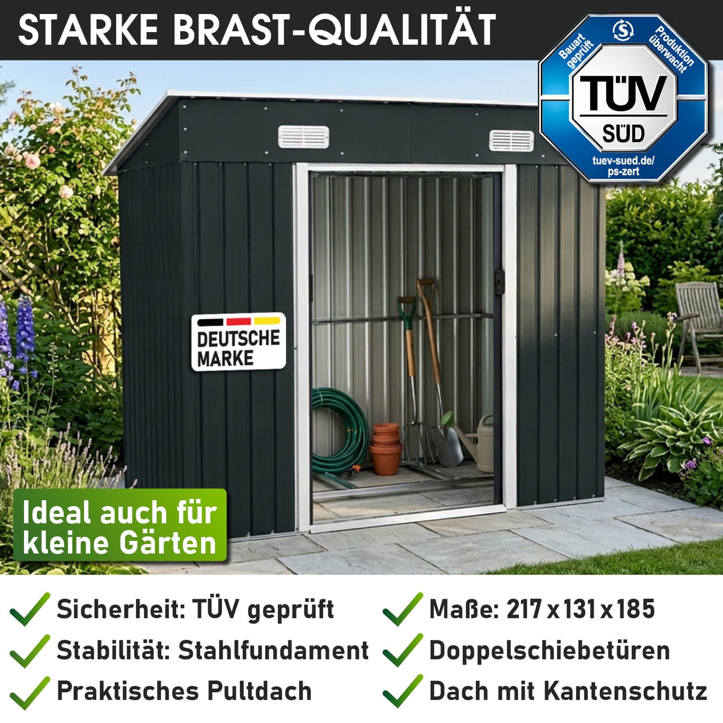 BRAST Metall Gerätehaus mit Pultdach 217x131x185