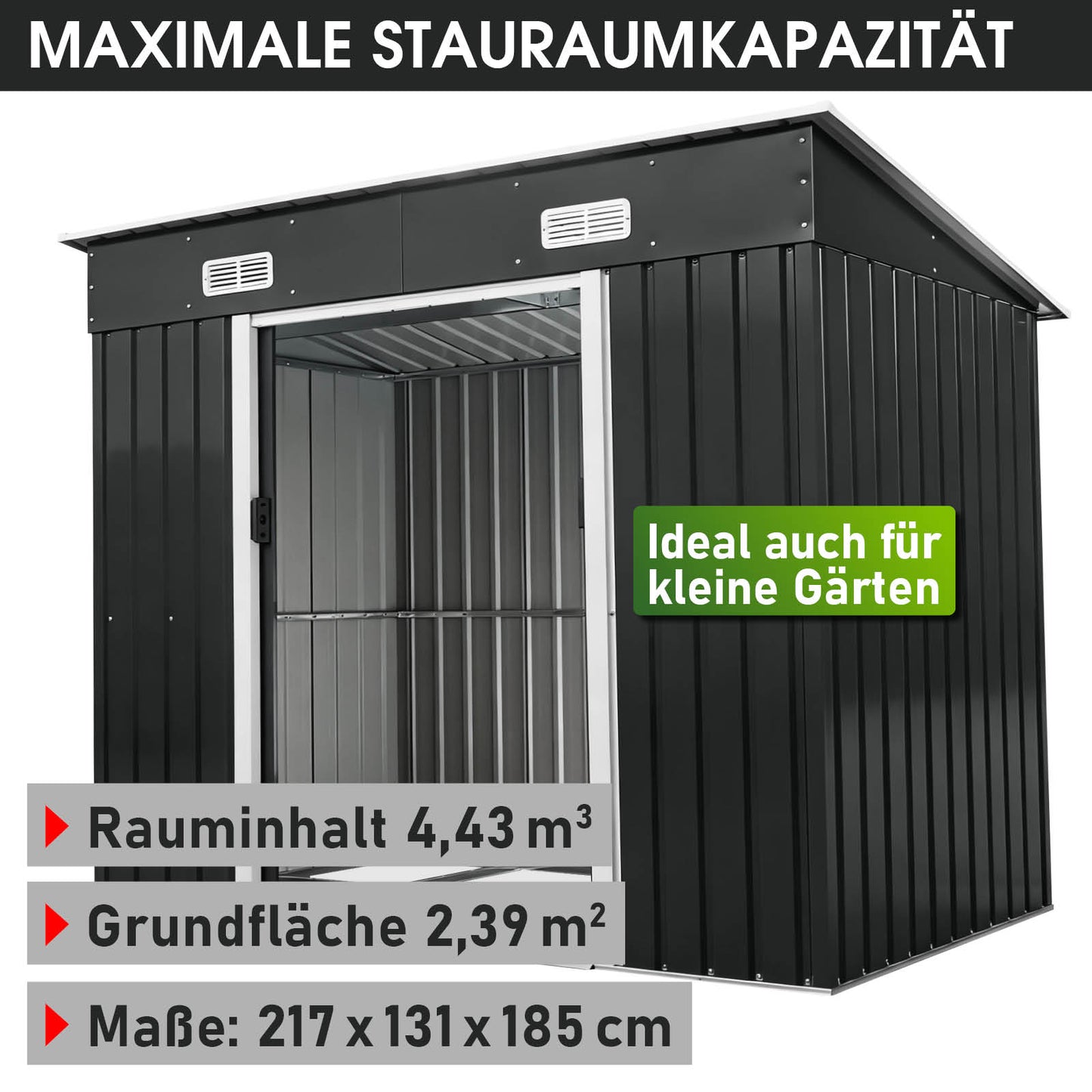 BRAST Metall Gerätehaus mit Pultdach 217x131x185