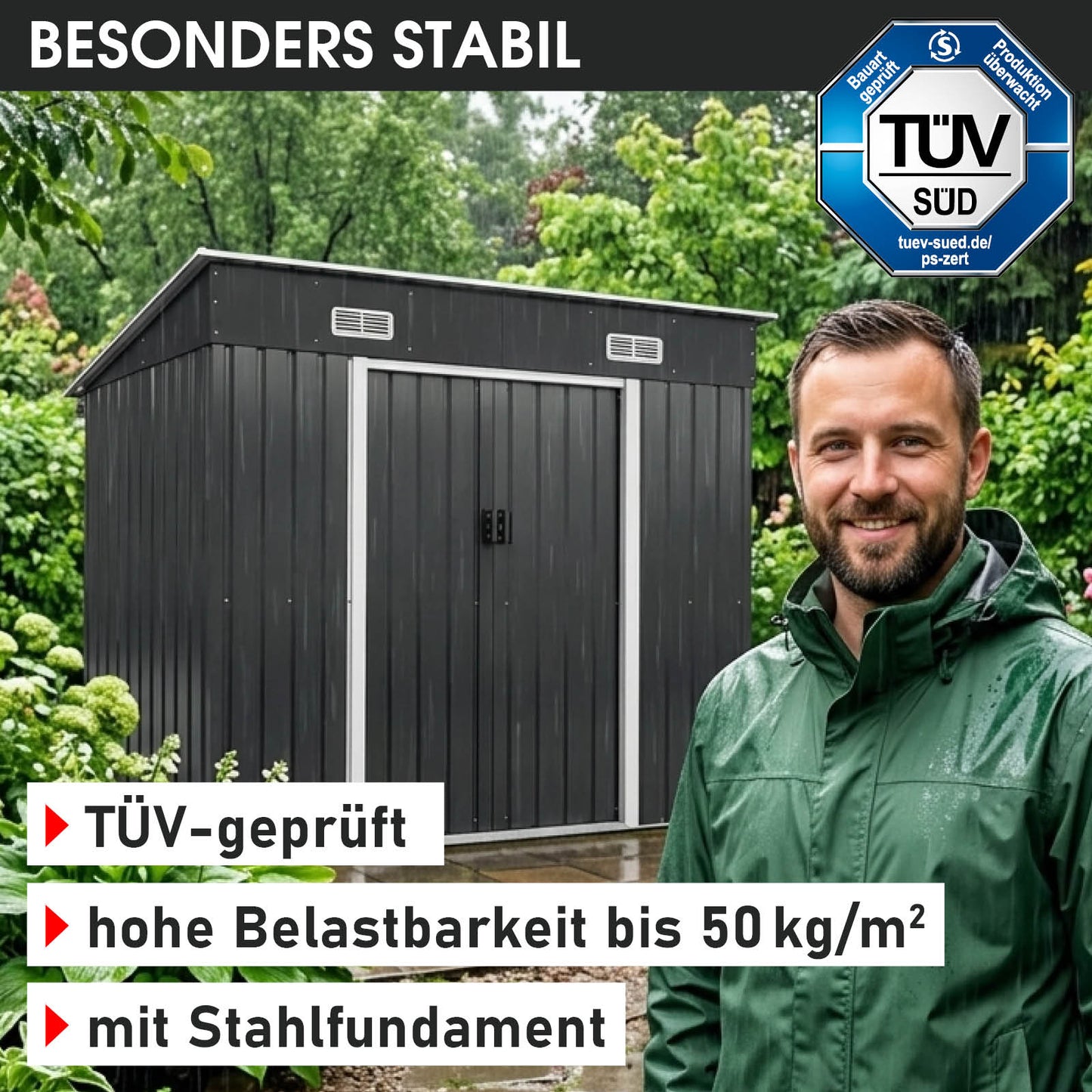 BRAST Metall Gerätehaus mit Pultdach 217x131x185