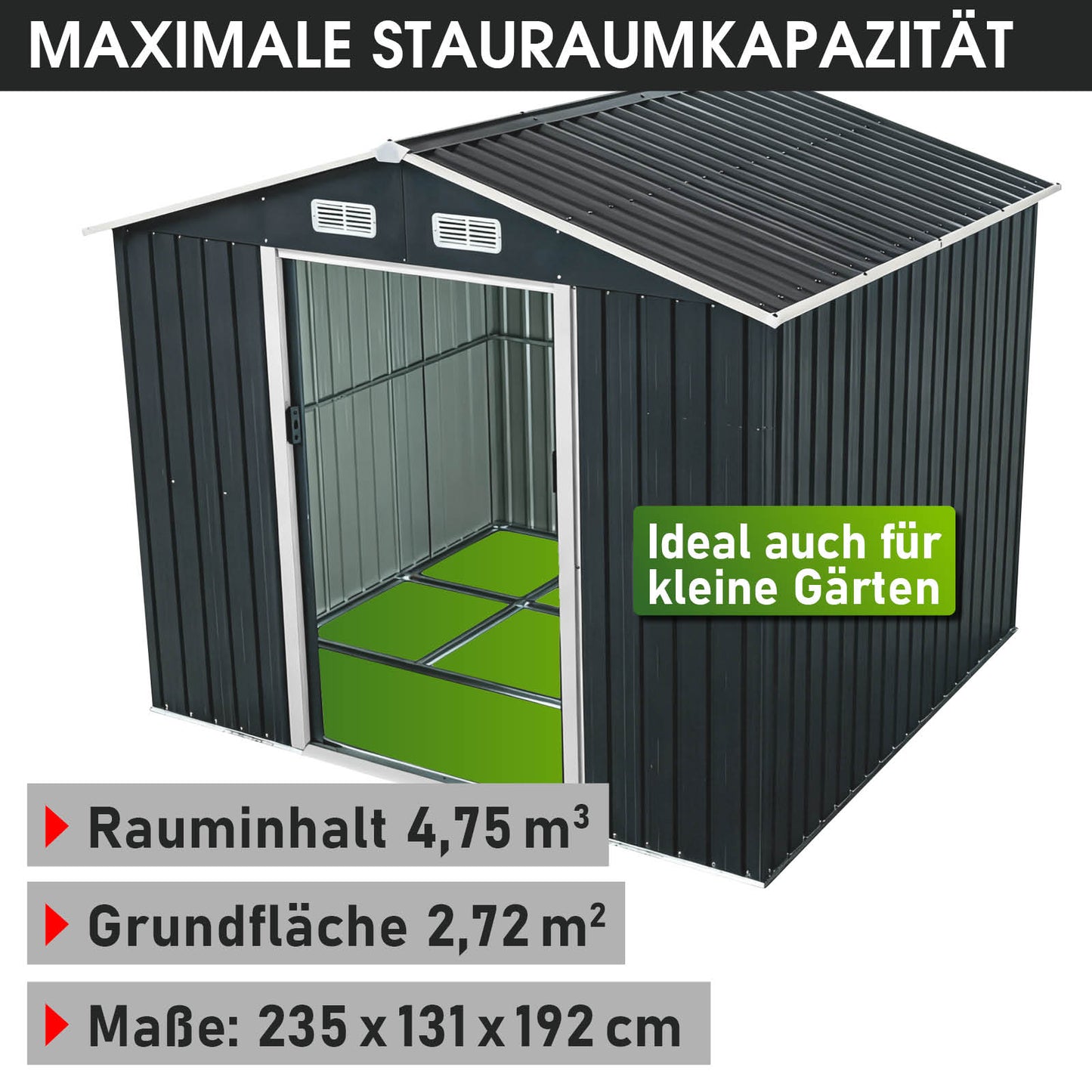 BRAST Metall Gerätehaus mit Satteldach 235x131x192