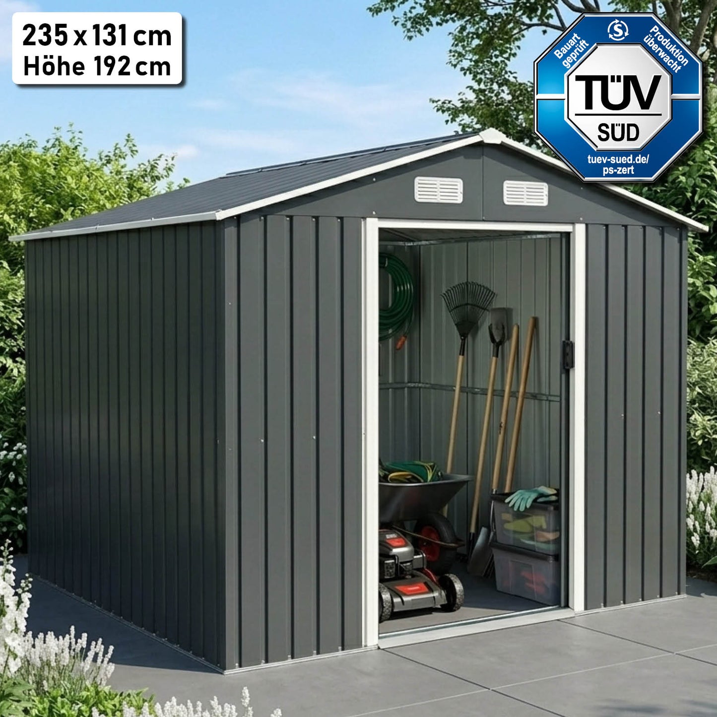 BRAST Metall Gerätehaus mit Satteldach 235x131x192