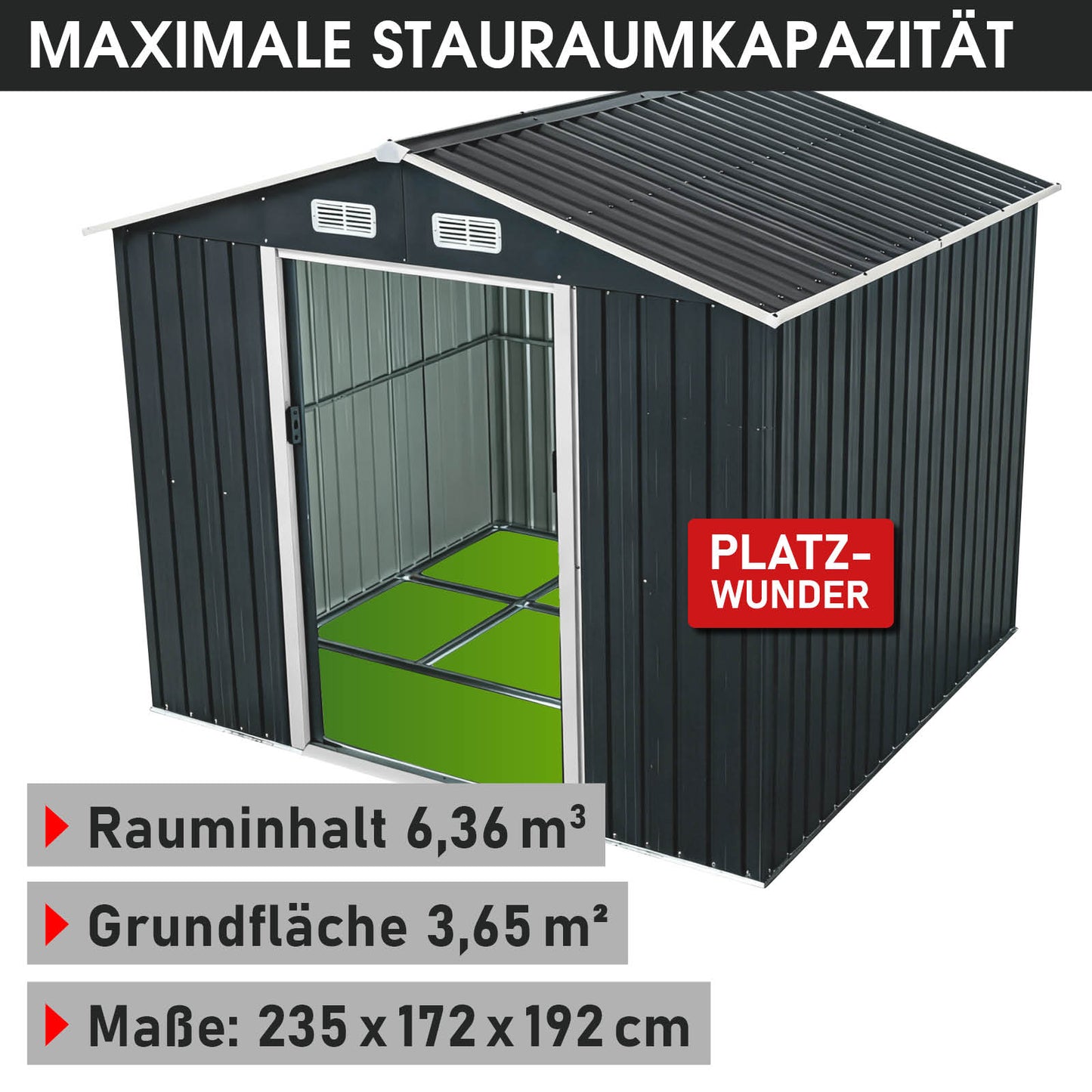 BRAST Metall Geräteschuppen mit Satteldach 235x172x192