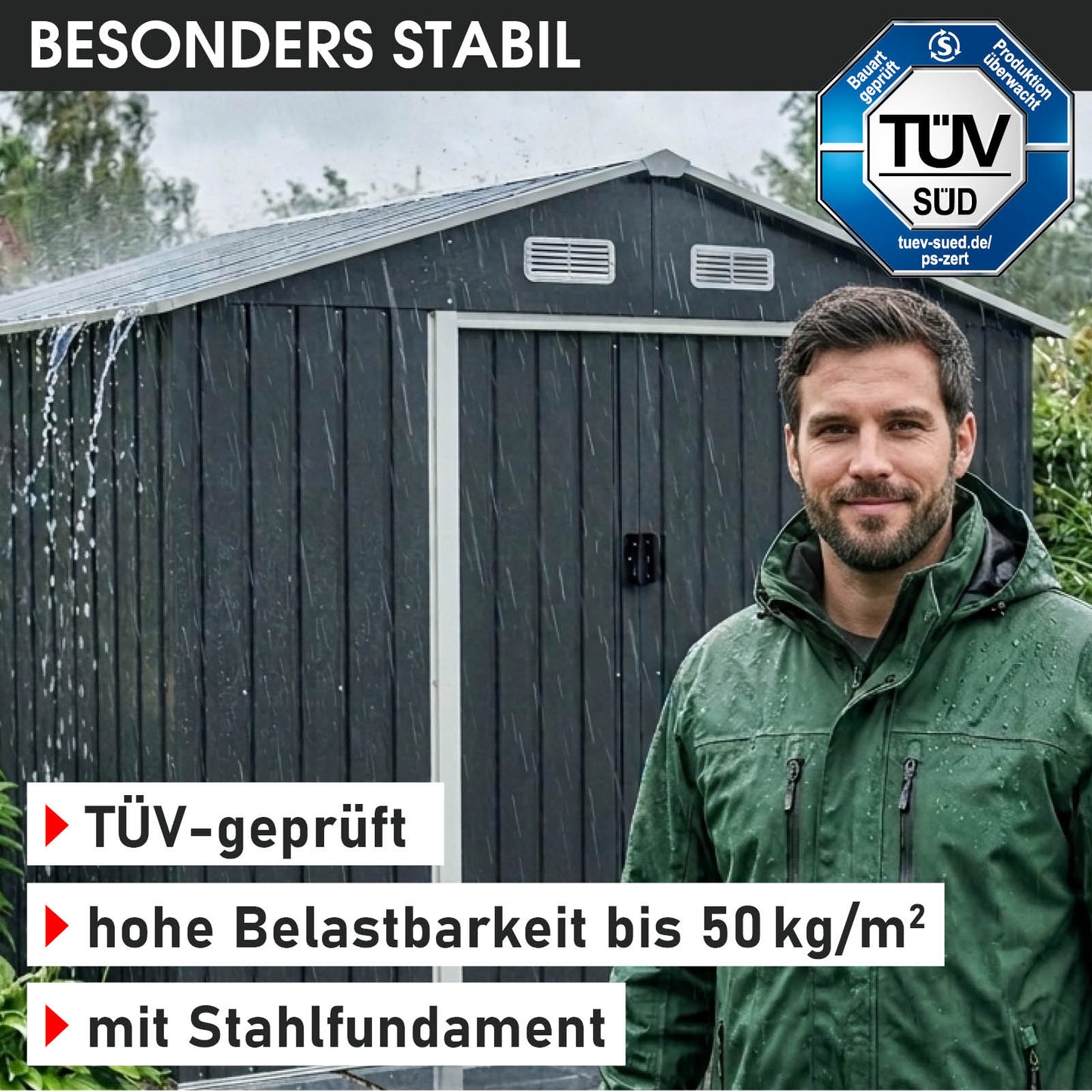 BRAST Metall Geräteschuppen mit Satteldach 235x172x192