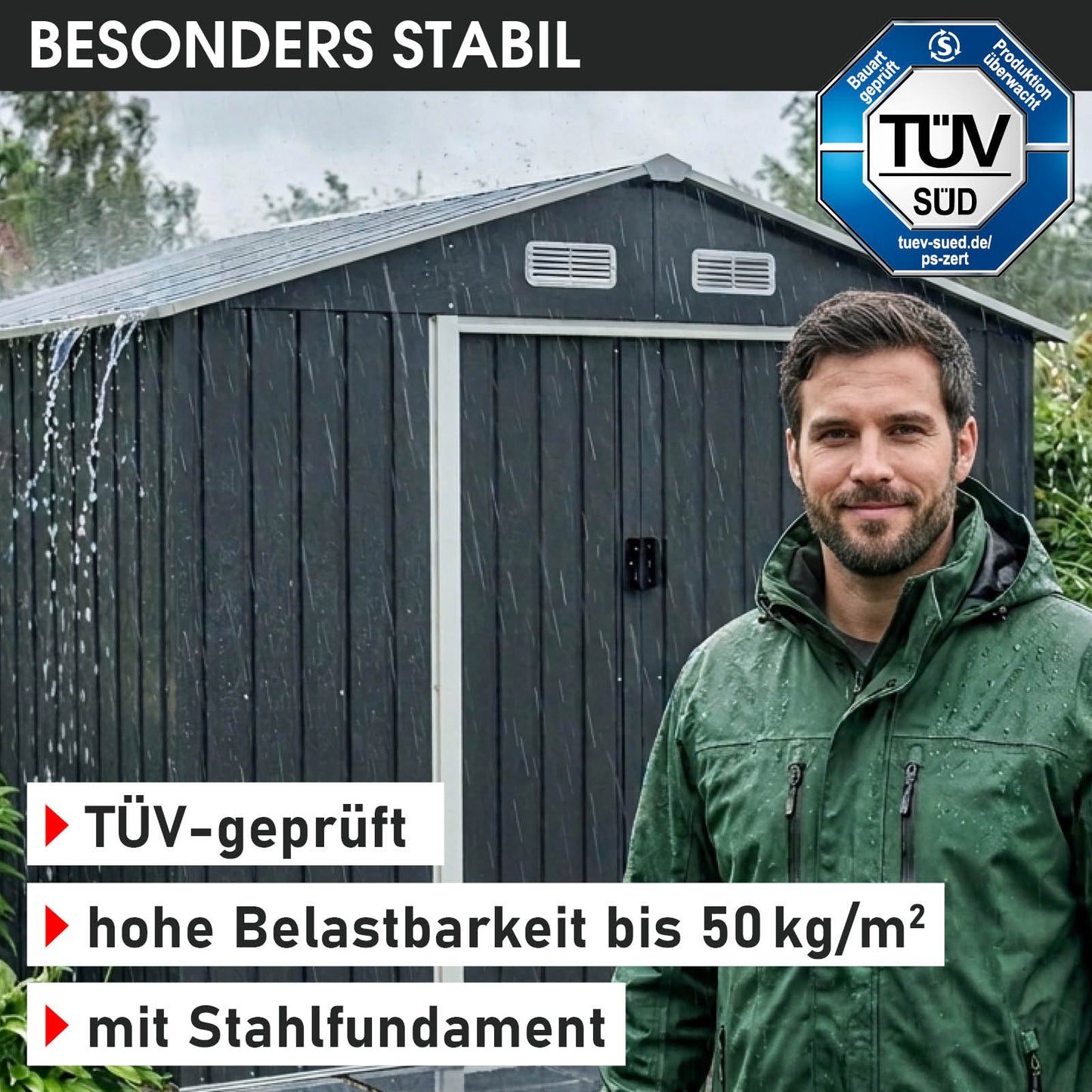BRAST Metall Geräteschuppen mit Satteldach 235x217x192