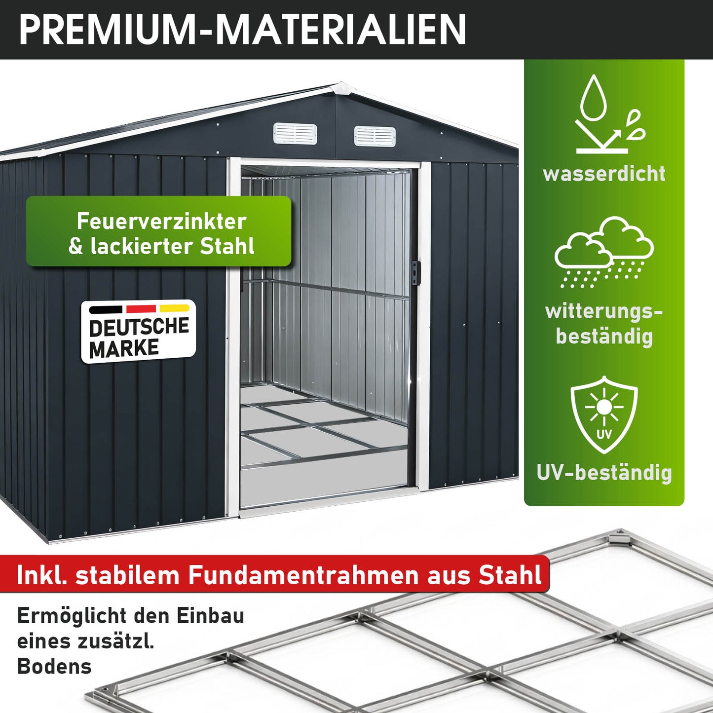 BRAST Metall Gerätehaus mit Satteldach 278x172x192