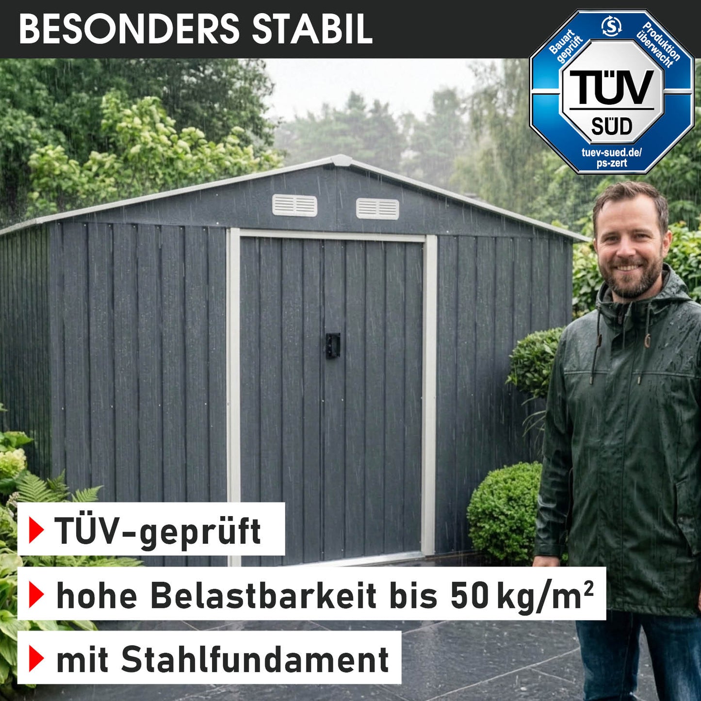 BRAST Metall Gerätehaus mit Satteldach 278x172x192